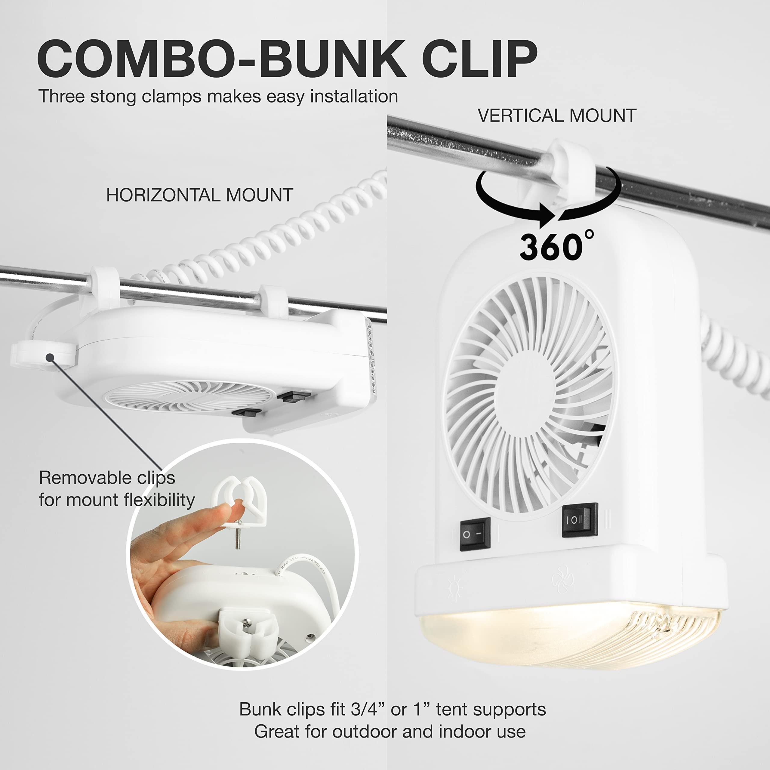 Lumitronics 12V LED Bunk Light & 2-Speed Fan Combo - Quiet Motor, Extendable 8-Foot Cord, On/Off Switch, White - 1 Count