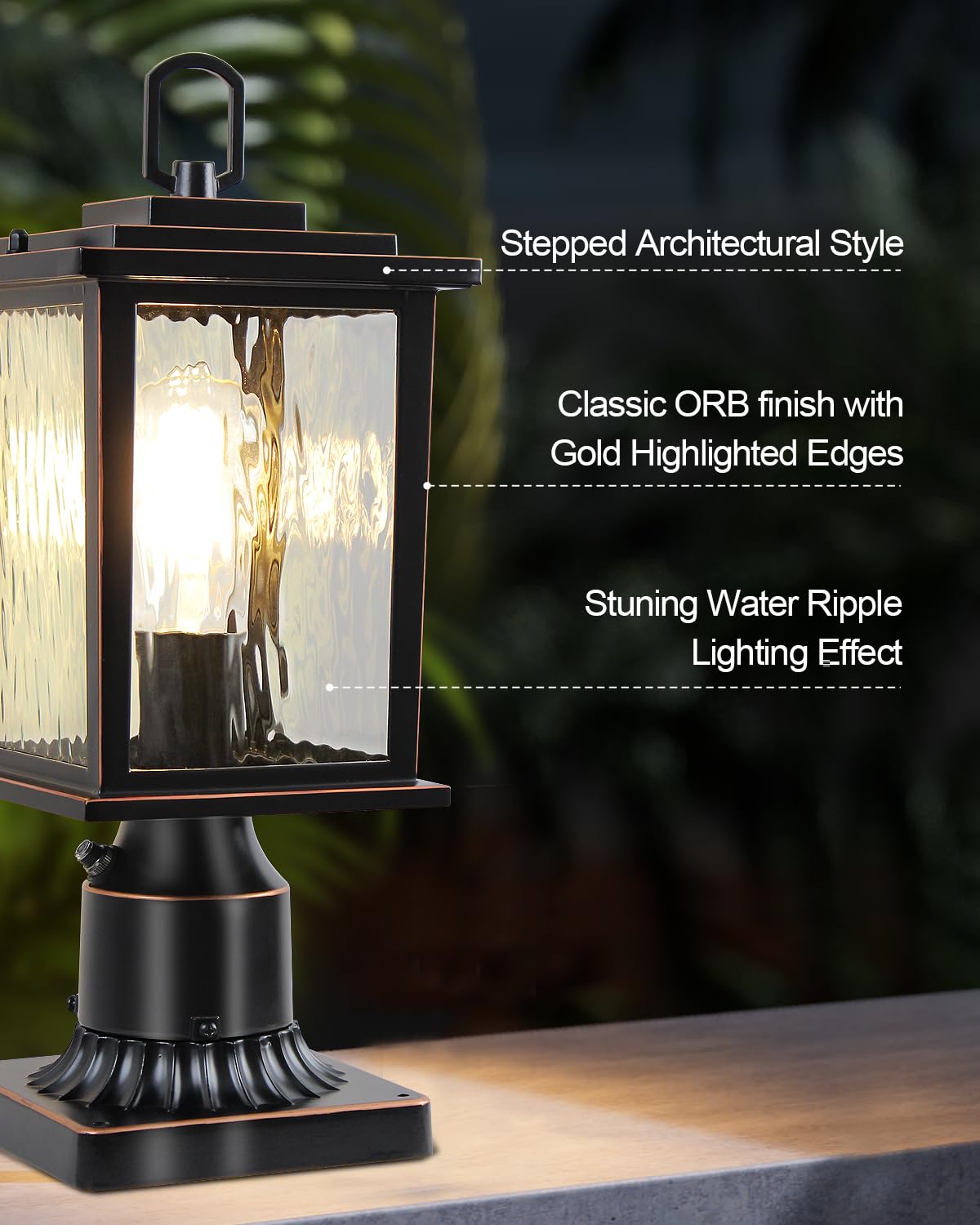 ZILLSEA Dusk to Dawn Outdoor Post Light, Oil-Rubbed Bronze Pole Lantern with Pier Mount Base, 16 Hardwired Lamp Post Light Fix