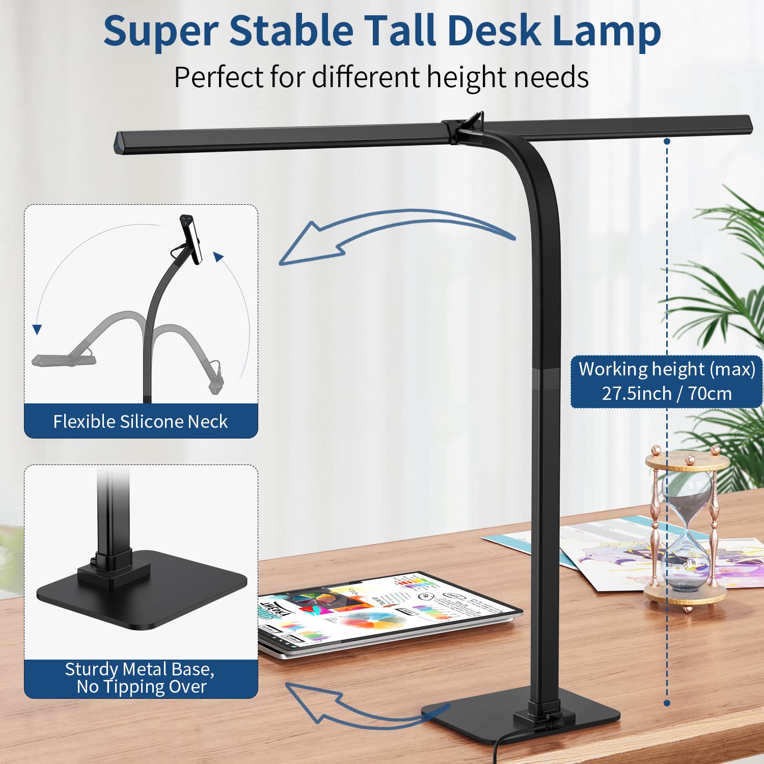 Kablerika 24W Led Desk Lamp - Dimmable Architect Task Light, Eye Protection, Black