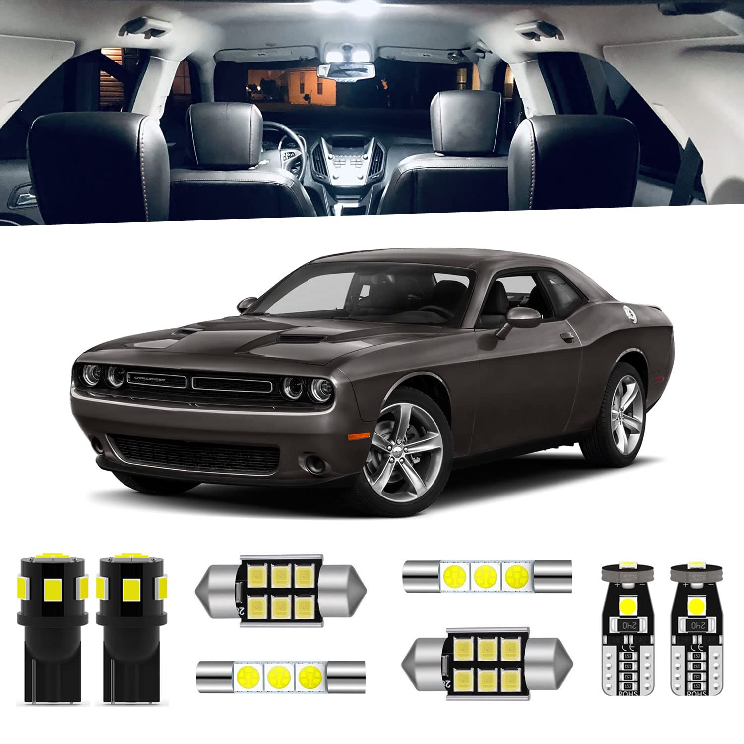 ENDPAGE 13-Pieces Challenger Interior LED Light Kit Package for Dodge Challenger 2008 2009 2010 2011 2012 2013 2014 2015 2016 2017 2018 2019 2020 + License Plate Lights, Install Tool