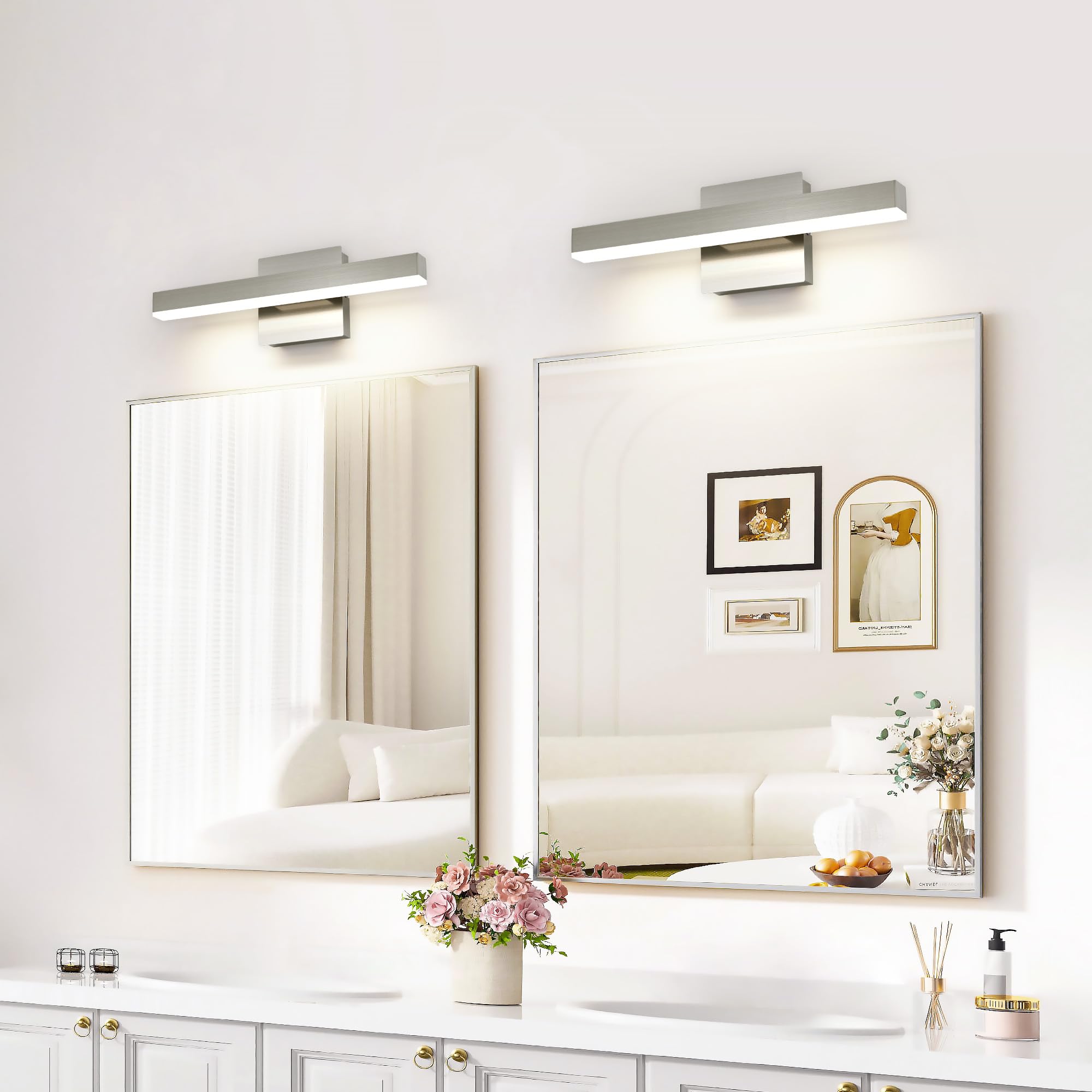 Joossnwell Bathroom Light Fixtures Brushed Nickel Vanity Lights Bar 5Cct Dimmable Modern Bathroom Lighting Fixture Over Mirror Led Vanity Light For Bathroom 15.74 Inch Etl Certificated