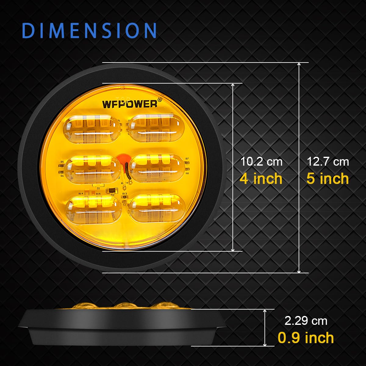 Wfpower 2Pcs 4'' Round Amber Tail Lights, 36 Led Ip67 Waterproof Trailer Lights Turn Signal Light Reverse Backup Flush Mount Tra