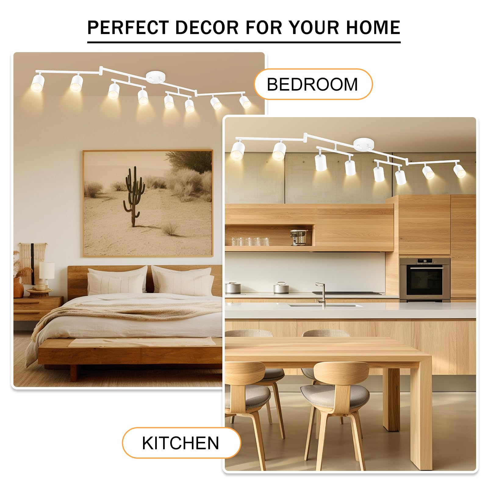 Boostarea Led 8 Light Track Lighting Kit, White 8 Way Ceiling Spot Lighting, Flexibly Rotatable Light Head For Kitchen, Living R