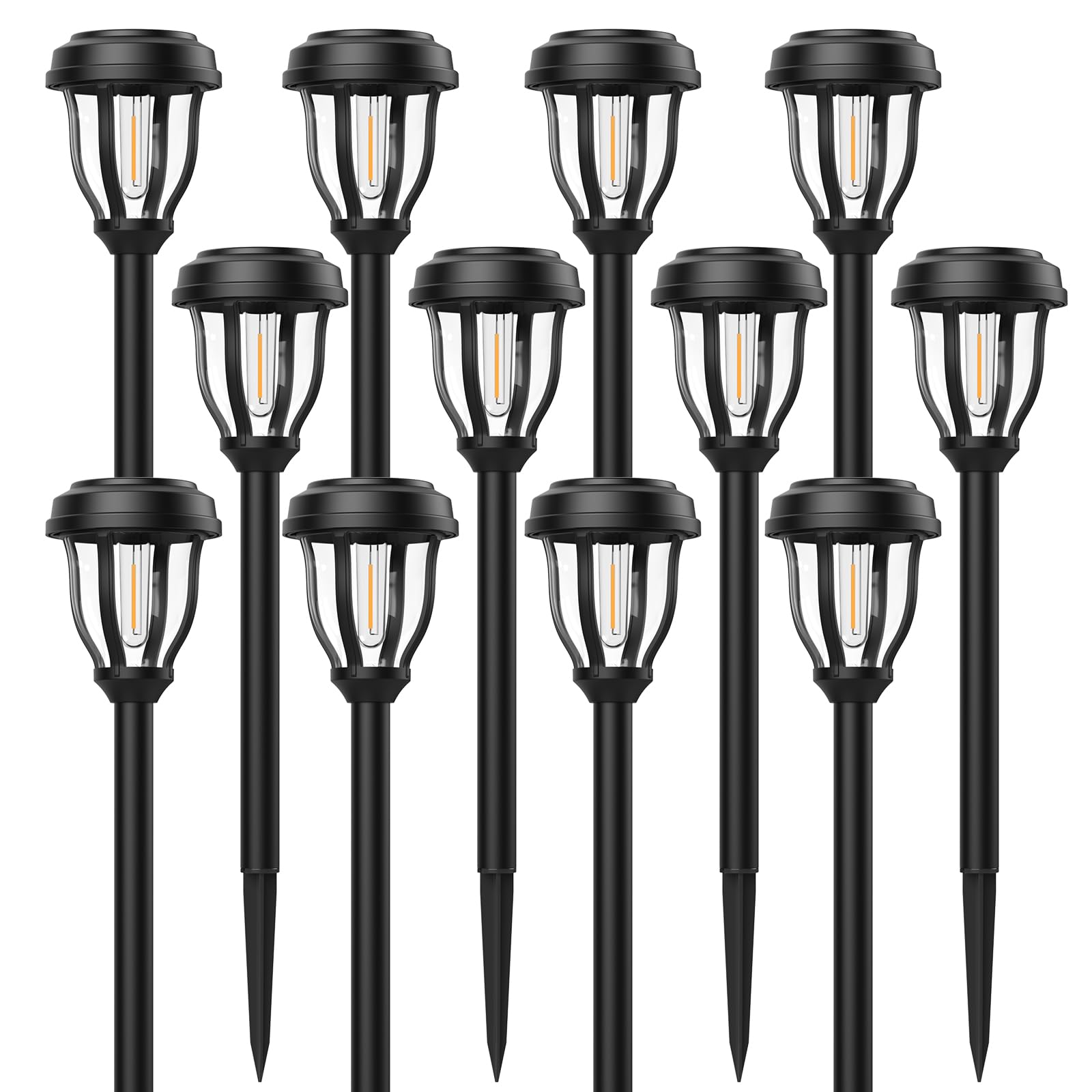 DERAYSION 12 Pack Solar Pathway Lights, Auto On/Off, Waterproof, Black, Model B90H for Garden, Yard, Walkway, Driveway