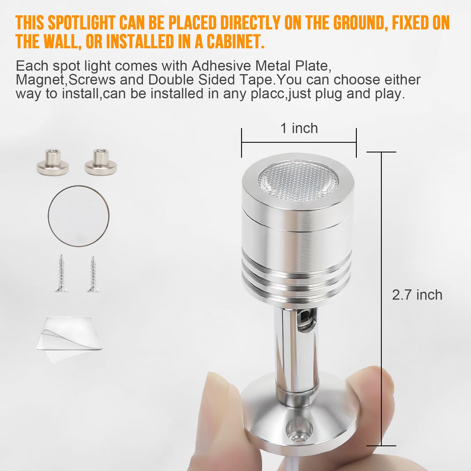 Taysing Soft White LED Spot Lights - 6 Pack Indoor Accent Lighting for Art, Jewelry, and Picture Displays with Push Switch