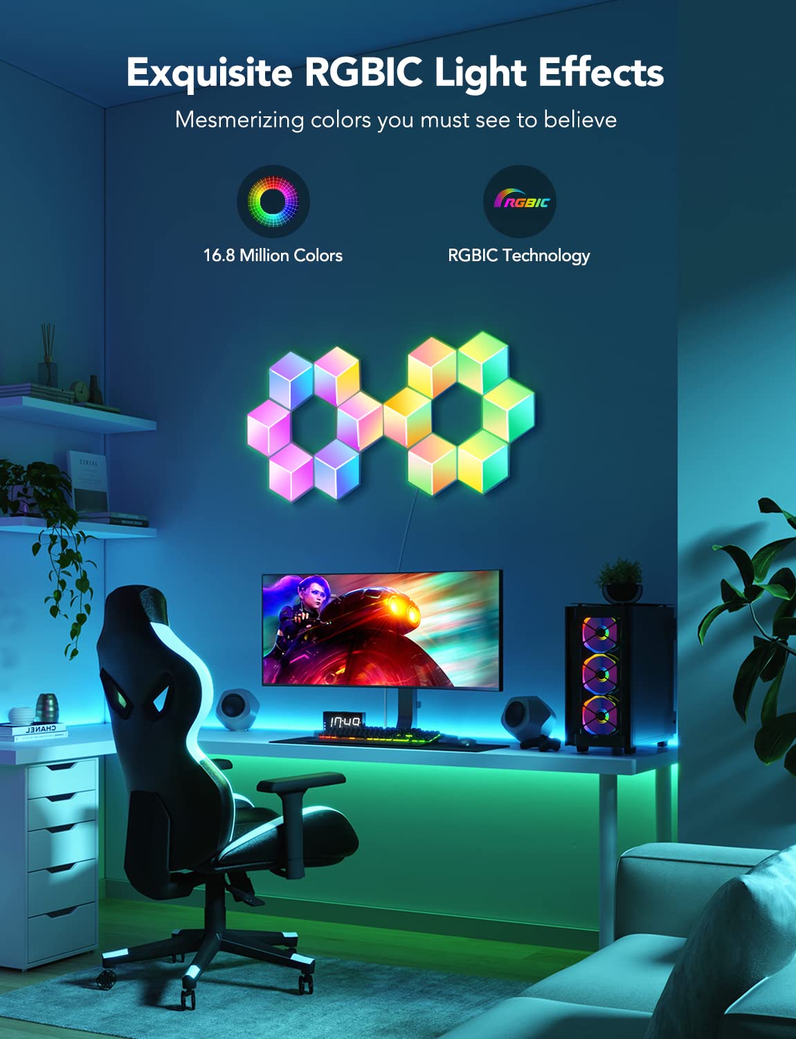 Govee Glide Hexa Pro Light Panels, RGBIC 3D Hexagon Wall Lights, Wi-Fi LED Creation Light with Music Sync, Works with Alexa Goog