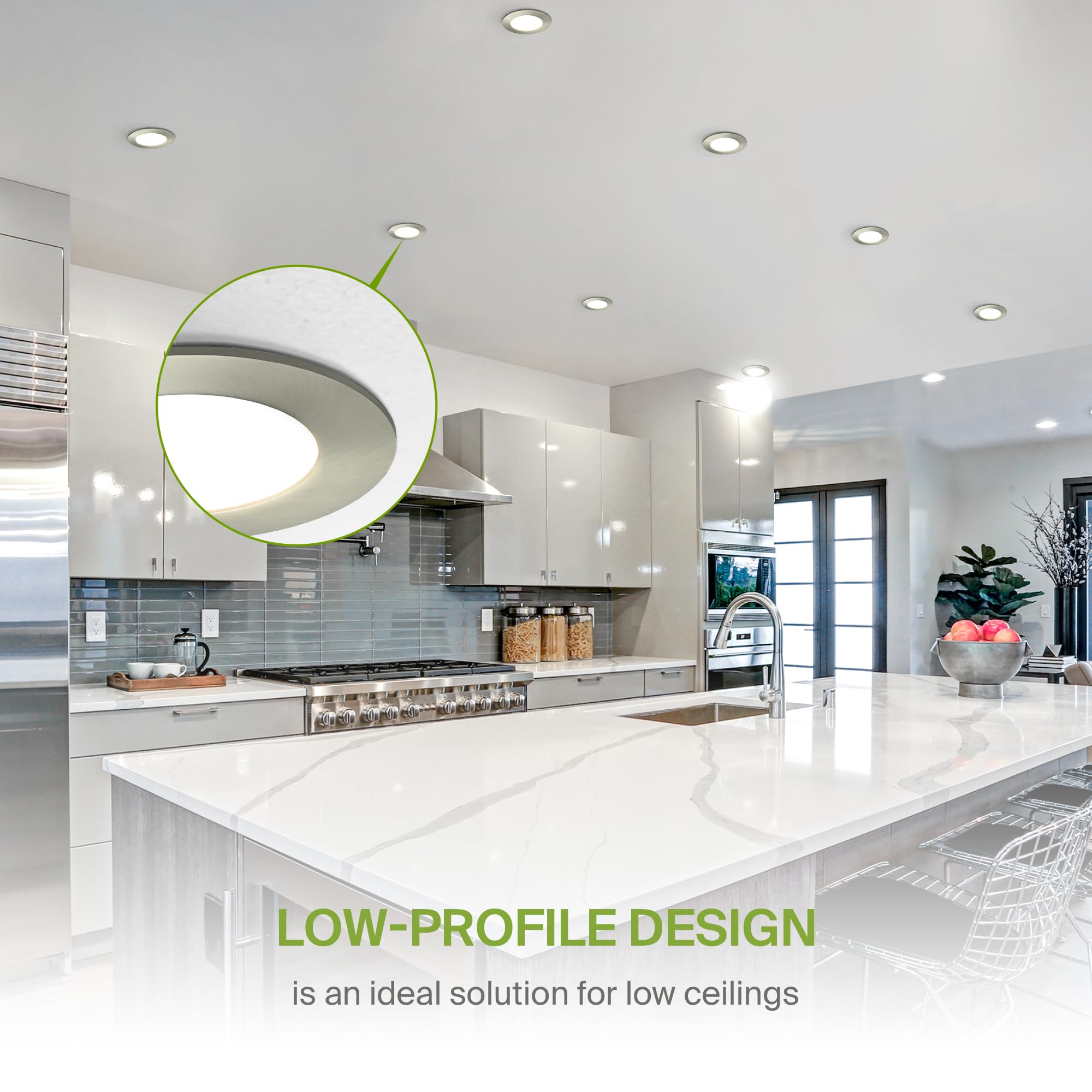 Asd 6 Pack Led Recessed Lighting 4 Inch 9W  5 Cct 2700K-5000K Cri90+  Ic Rated Ultra Thin Dimmable Ceiling Lights With J Box  Canless Wafer Downlight  Round Slim Panel Light  Energy Star Etl  Nickel