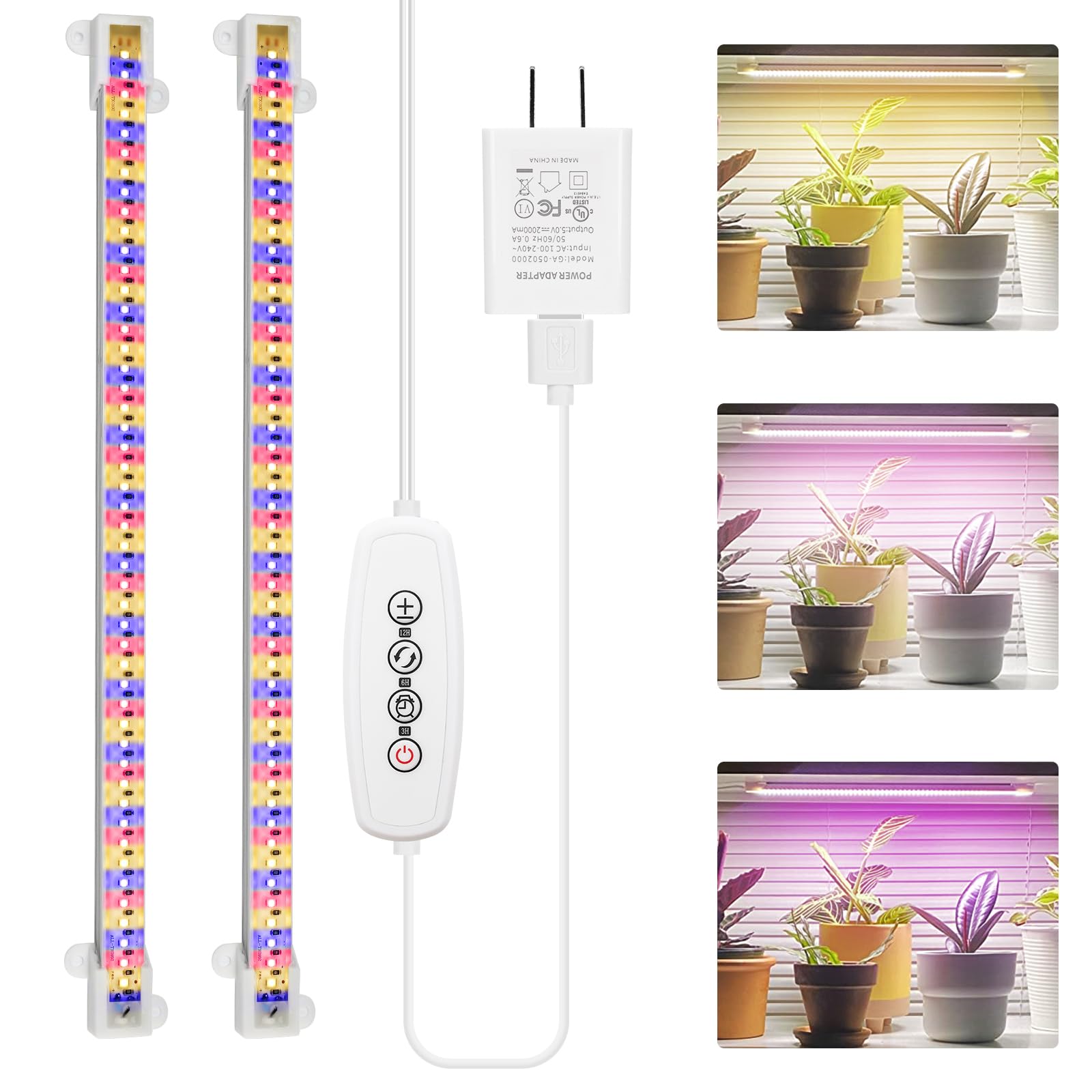 Grow Lights For Indoor Plants Full Spectrum, Grow Light Strips With Auto Timer 3/6/12 H, Plant Lights With Red Blue White Leds, 3 Lighting Modes,5 Dimmable Levels, 2 Packs,Updated Controller