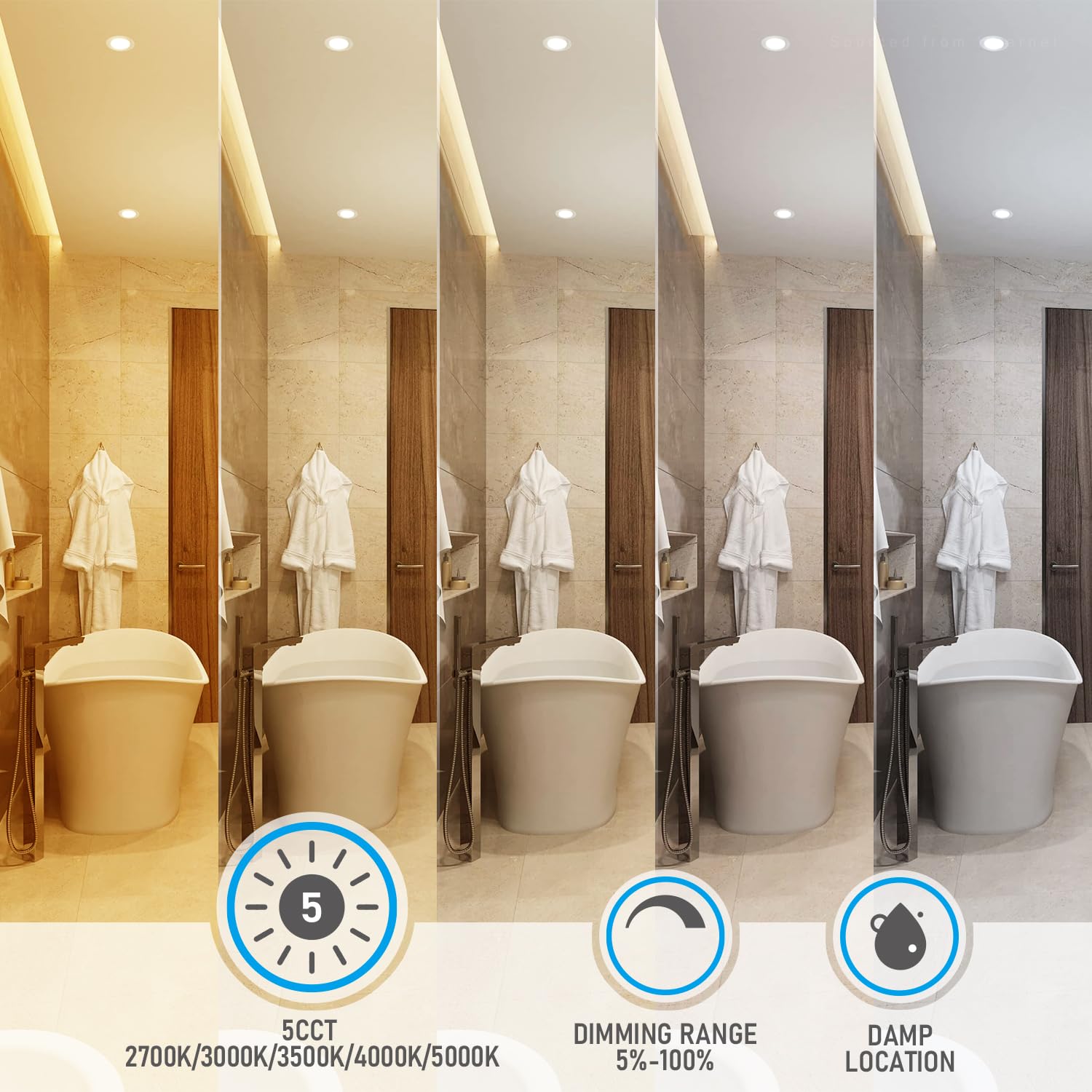 Torchstar 12-Pack 5Cct 4 Inch Ultra-Thin Led Recessed Lighting With Junction Box, Cri90, Aluminum, 2700K3000K3500K4000K5000K, 5%