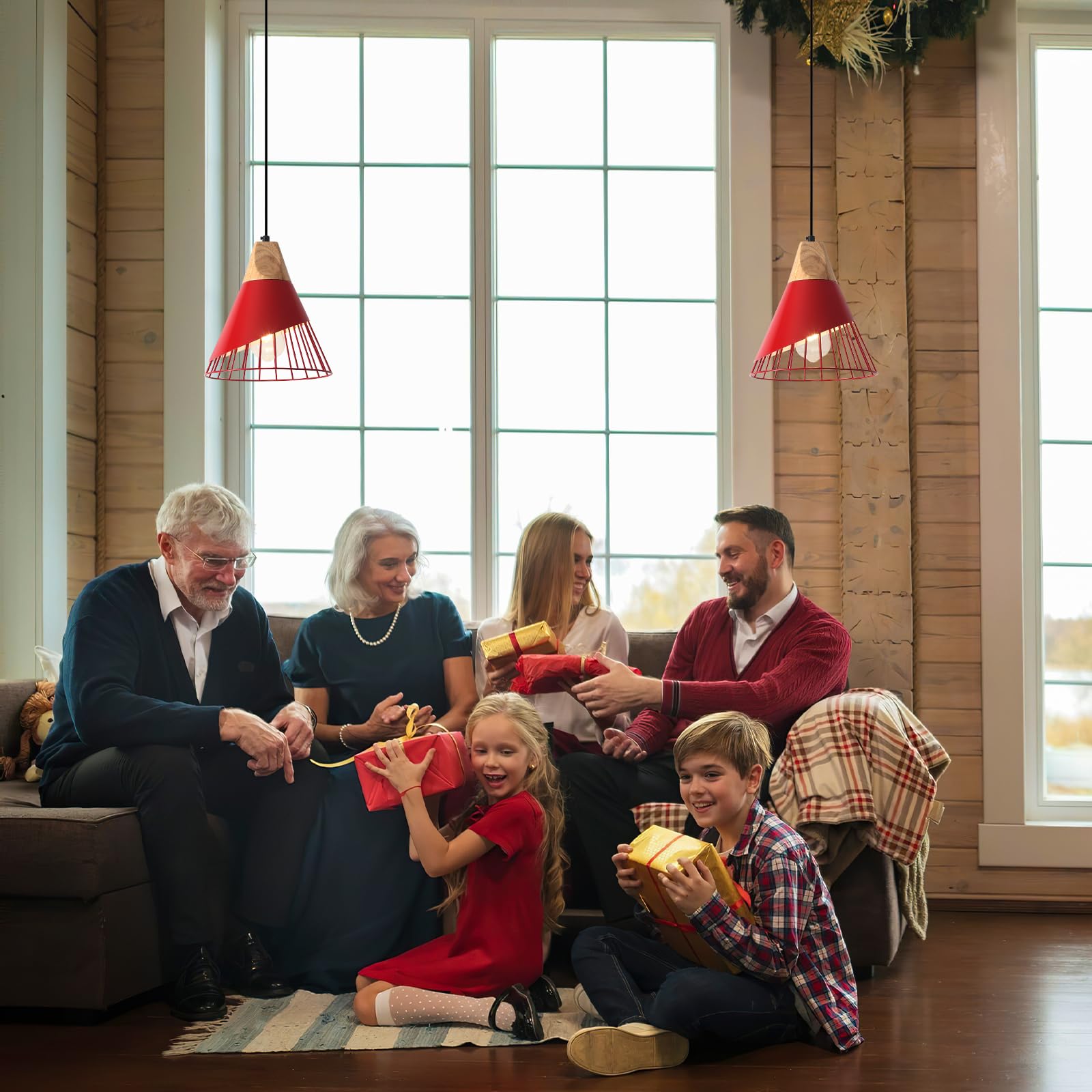 Sesiment Farmhouse Pendant Light 9.4Ines, 2 Packs- Red Industrial Kitchen Pendant Lights For Kitchen Island, Bar, Bedroom, Offic