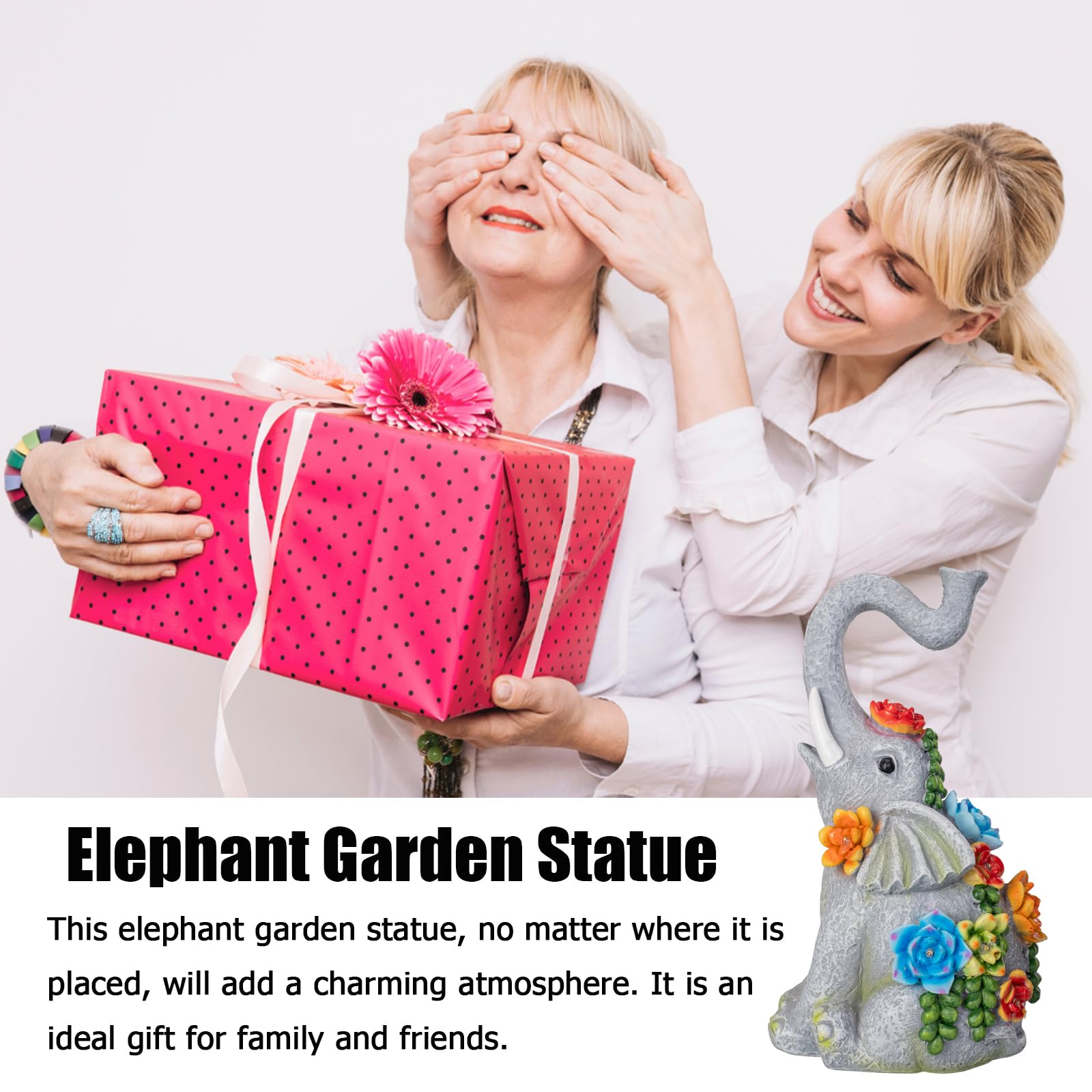 Halp·Ssfm Elephant Garden Statue Solar Lamp With 8 Led Lights Decor Outdoor Resin Waterproof Sculpture Patio Lawn Yard Porch Decorations Housewarming Gifts For Women Mom Grandma