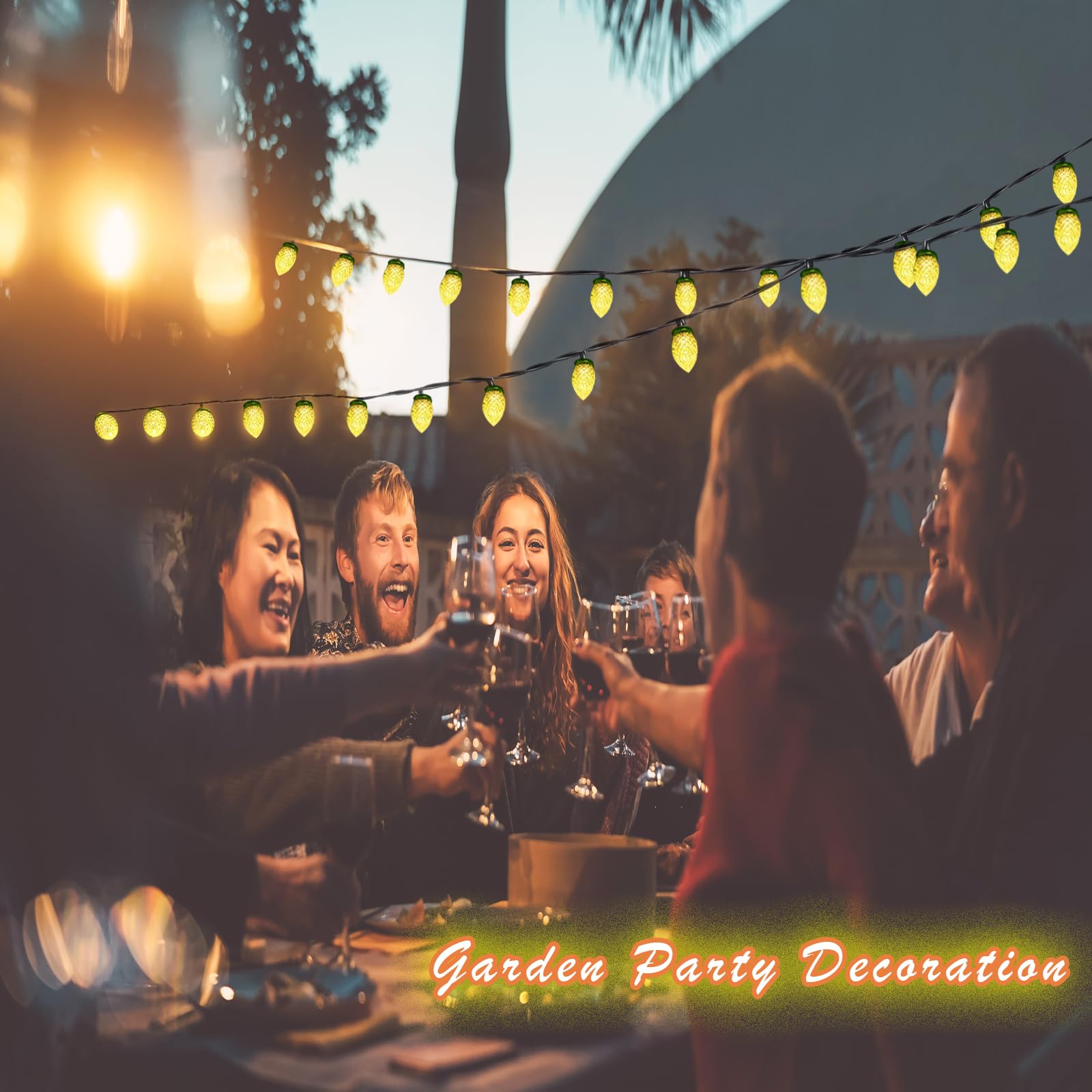 L LAMPOP C9 Solar Powered LED String Lights, 50 Warm White Waterproof Lights, 8 Modes, Green Wire, Perfect for Patio & Party Decor