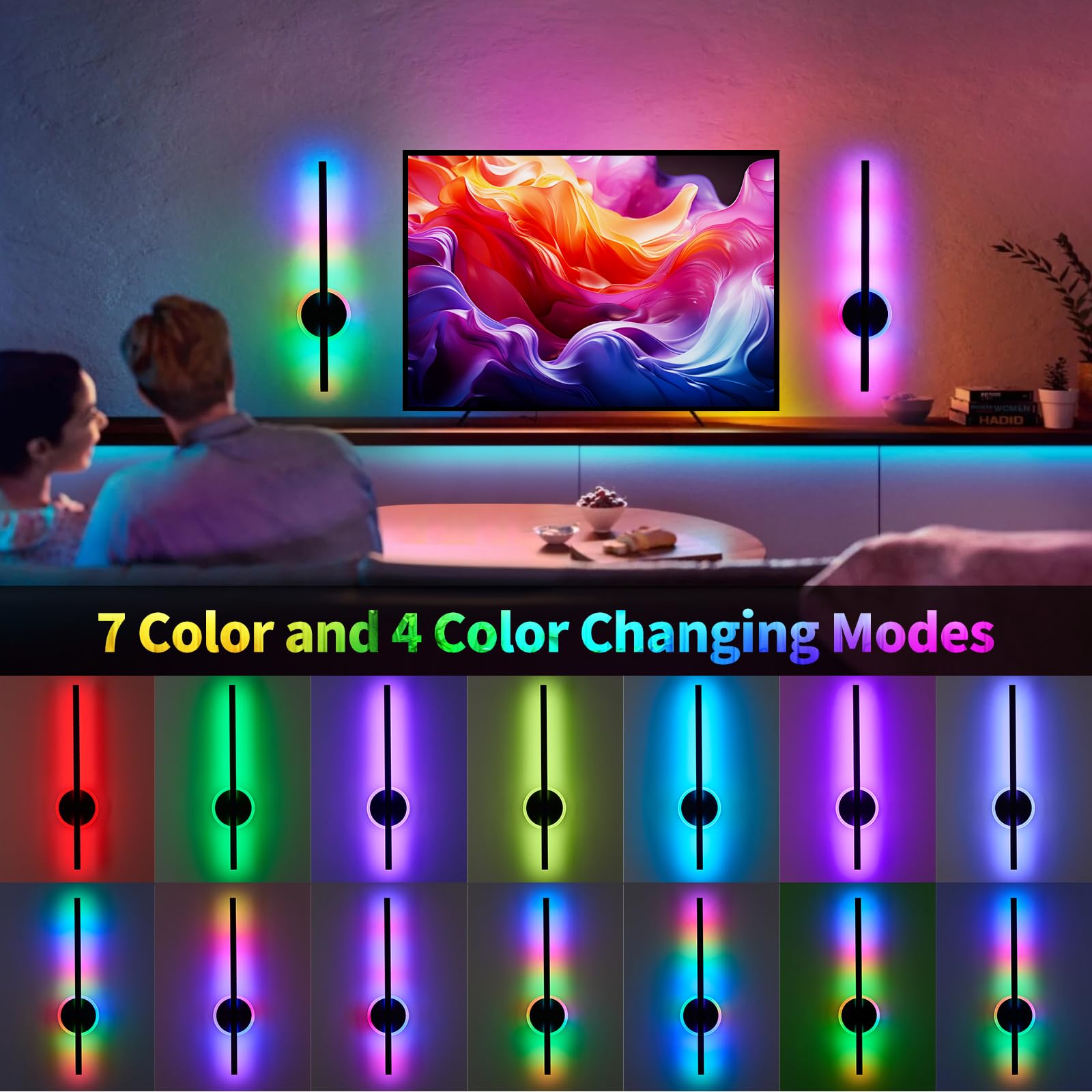 Lumiquesce Wall Sconces Set of 2, RGB LED Lights with Remote, 24 Inch, Black, Model 7105