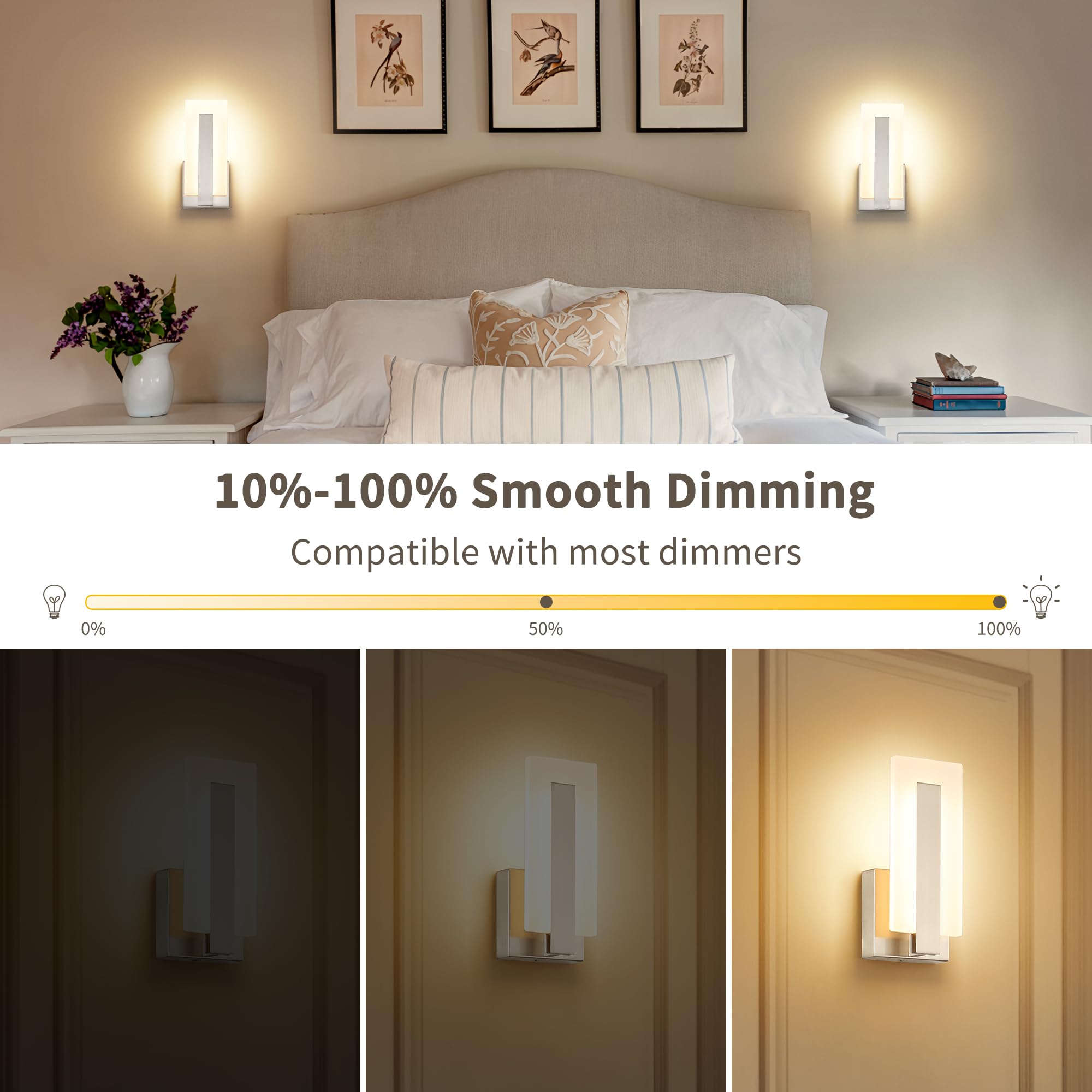 Joosenhouse Led Wall Sconce Set Of 2  Hardwired Dimmable Wall Mounted Lights  Indoor Wall Lights For Hallway  Bedroom  Study  Living Room  9.76 Inch Brushed Nickel Wall Sconce Lighting