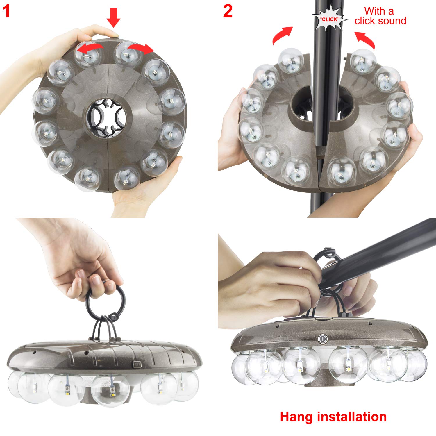 HONWELL Patio Umbrella Light, 12 LED Color Changing, 3xD Battery Operated, RF Remote, Model H61RF-12C-1, Clear Bulb