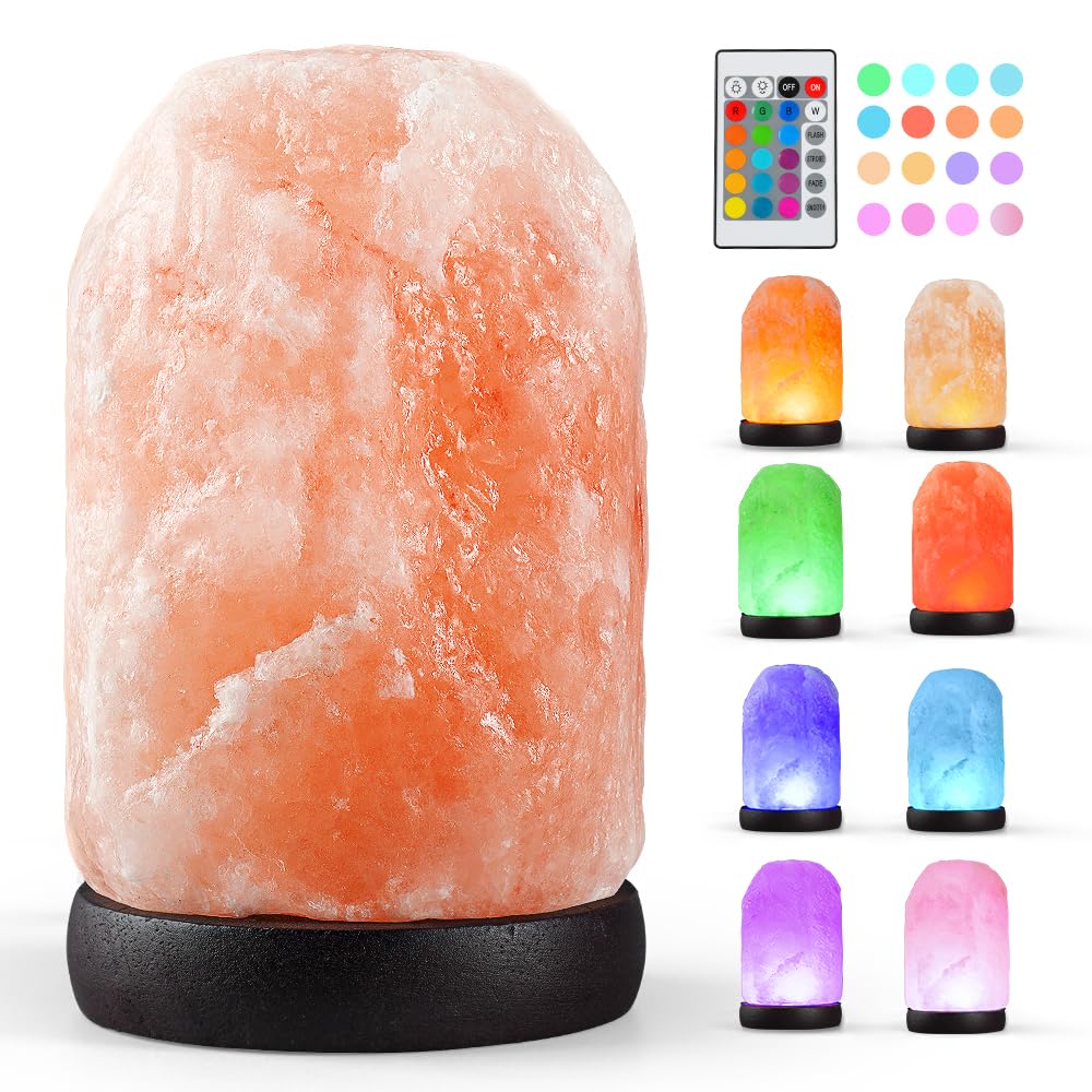 Liuliuyoyo Small Remote Salt Himalayan Salt Lamp 16 Colors, Natural Crystal Salt Rock Lamp Hand Carved Night Lights, USB Salt Cr