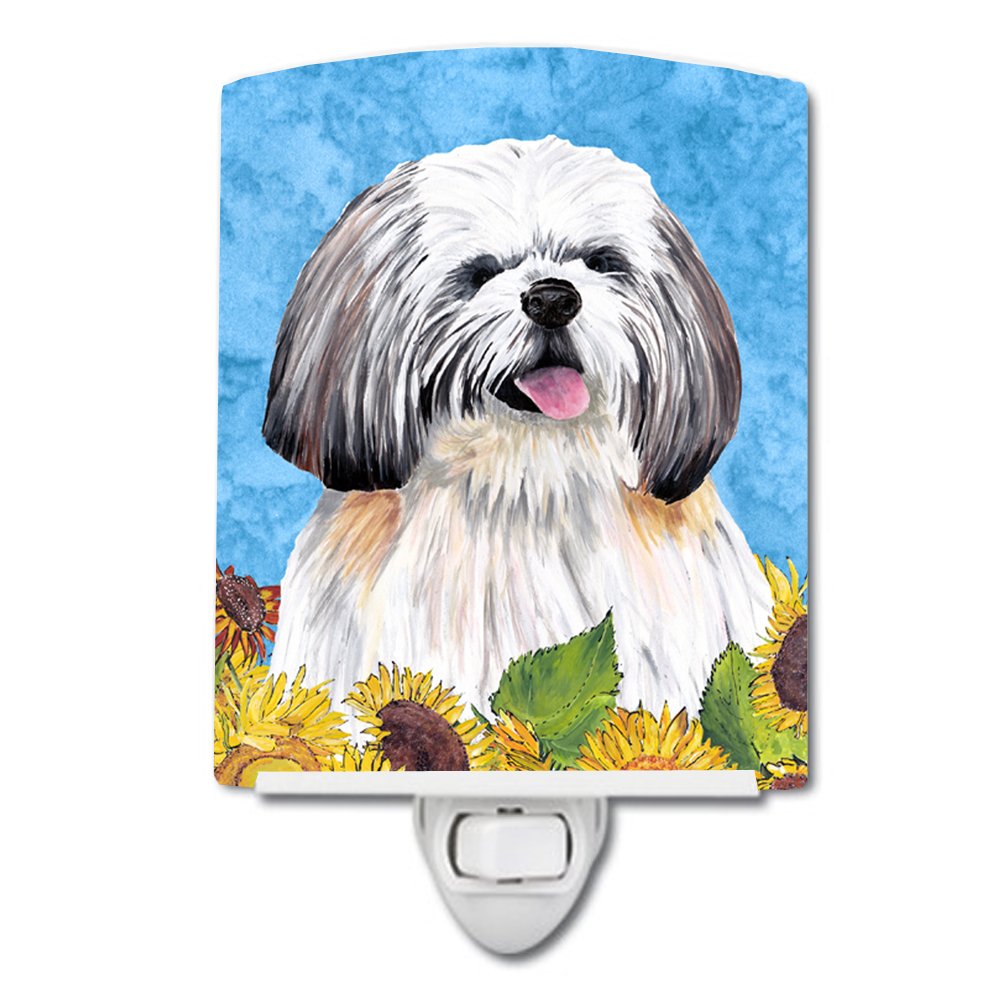 Caroline'S Treasures Sc9075Cnl Shih Tzu In Summer Flowers Ceramic Night Light Compact, Ul-Certified, Ideal For Bedroom, Bathroom, Nursery, Hallway, Kitchen, 6X4X3, Multicolor