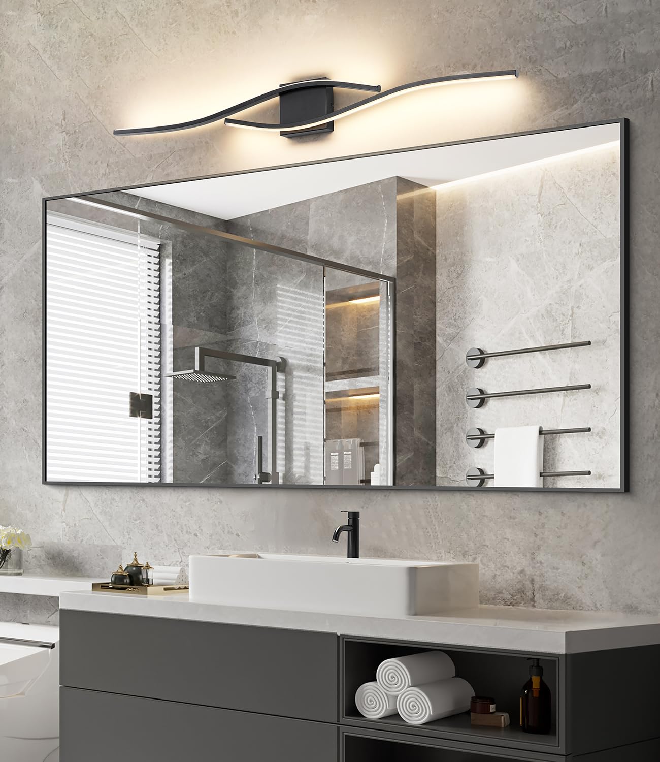 Joossnwell Bathroom Light Fixture, 39.4 Inch Dimmable LED Vanity Light, Black Aluminum, Model 3217
