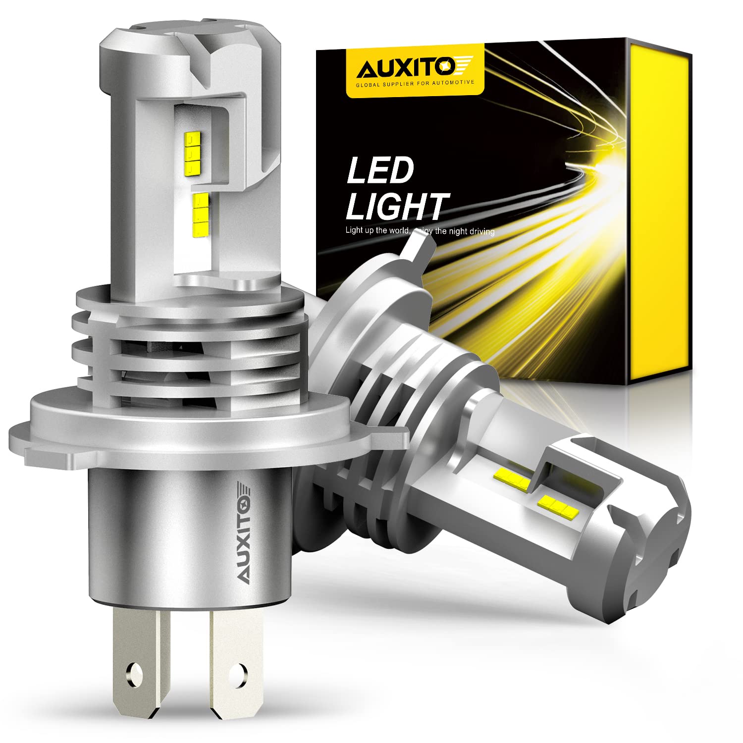 AUXITO H4 Fog Light Bulbs 6500K Cool White 15000LM Pack of 2, 400% Brighter, Aluminum, Model 3M-1120-H2