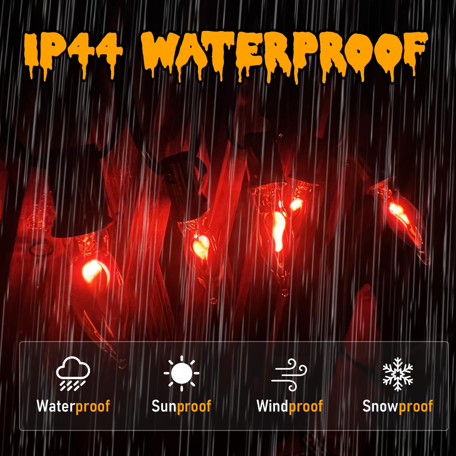 10Ft Flickering Flame Outdoor String Lights, C18 Halloween Orange Lights With 10 1W Flame Bulbs, E12 Base, Outdoor Halloween Pat