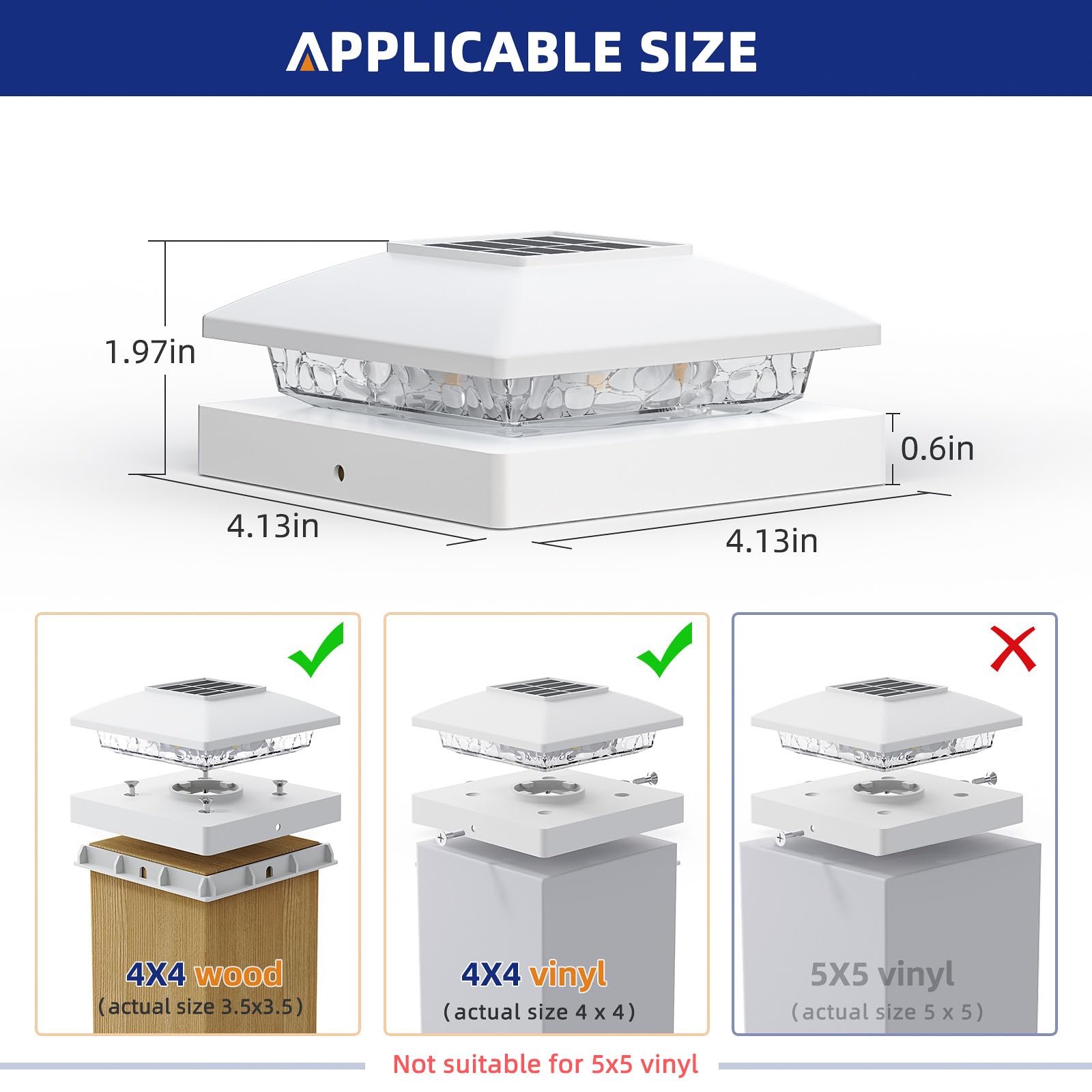 APONUO Solar Post Cap Lights, 15LM LED, IP65 Waterproof, Fits 4x4 Posts, 12 Pack, White