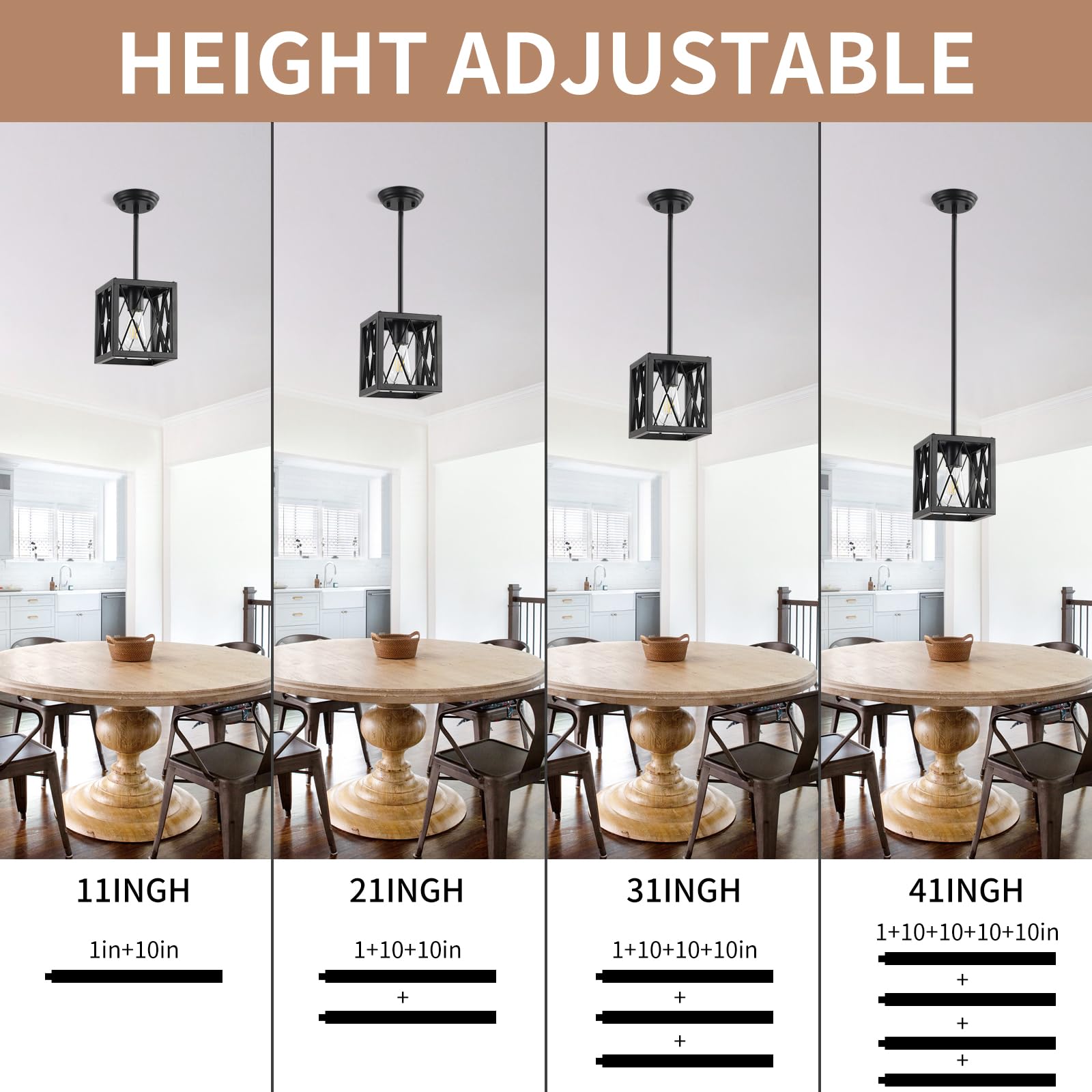 Keesfu Farmhouse Kitchen Light Fixtures, 2 Lights Small Pendant Lighting Fixtures, Adjustable Height, Industrial Dining Room Lig