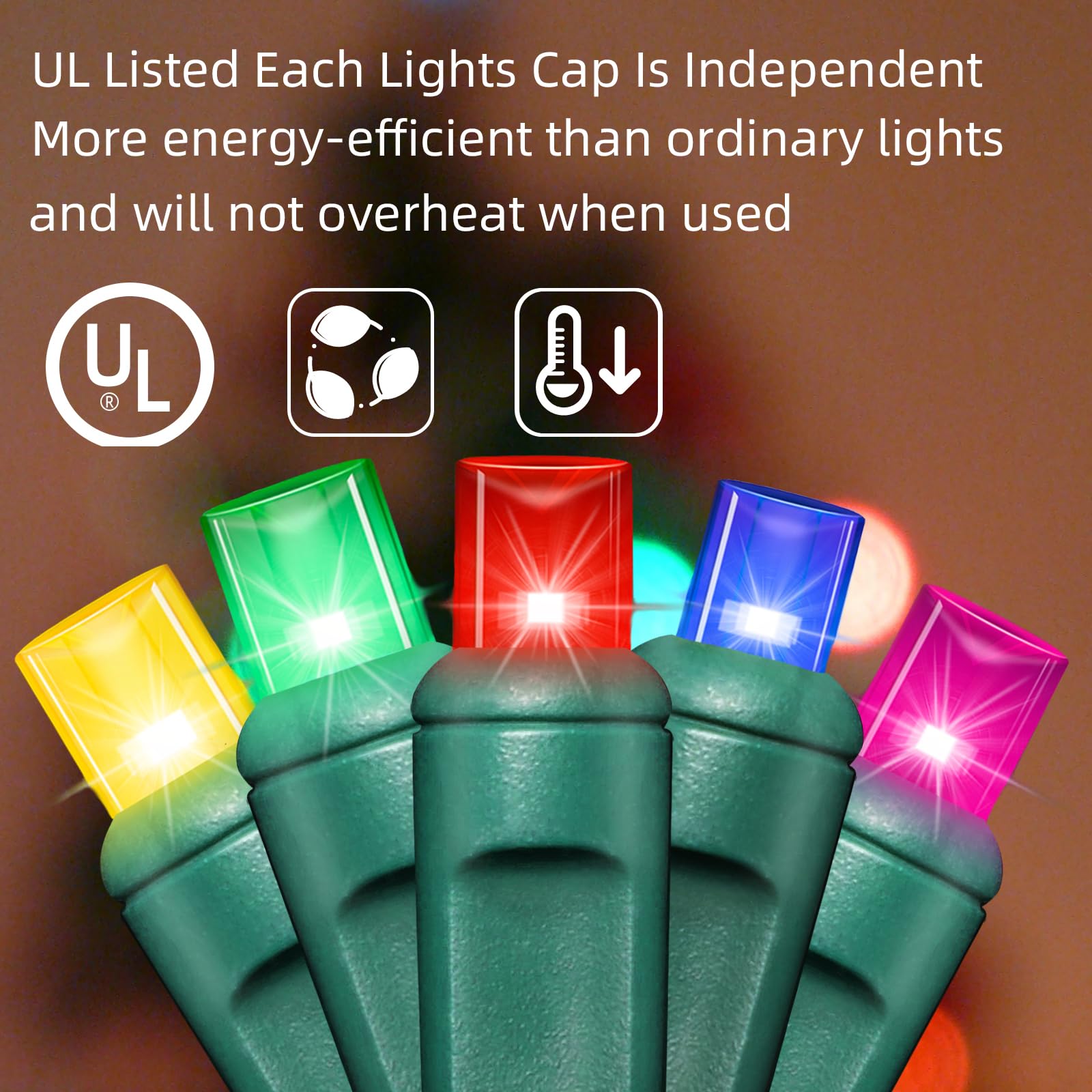 Lamphome 50Led String Lights,Led Christmas Lights,6" Spacing,Green Wire,Multicolor,Commercial Grade