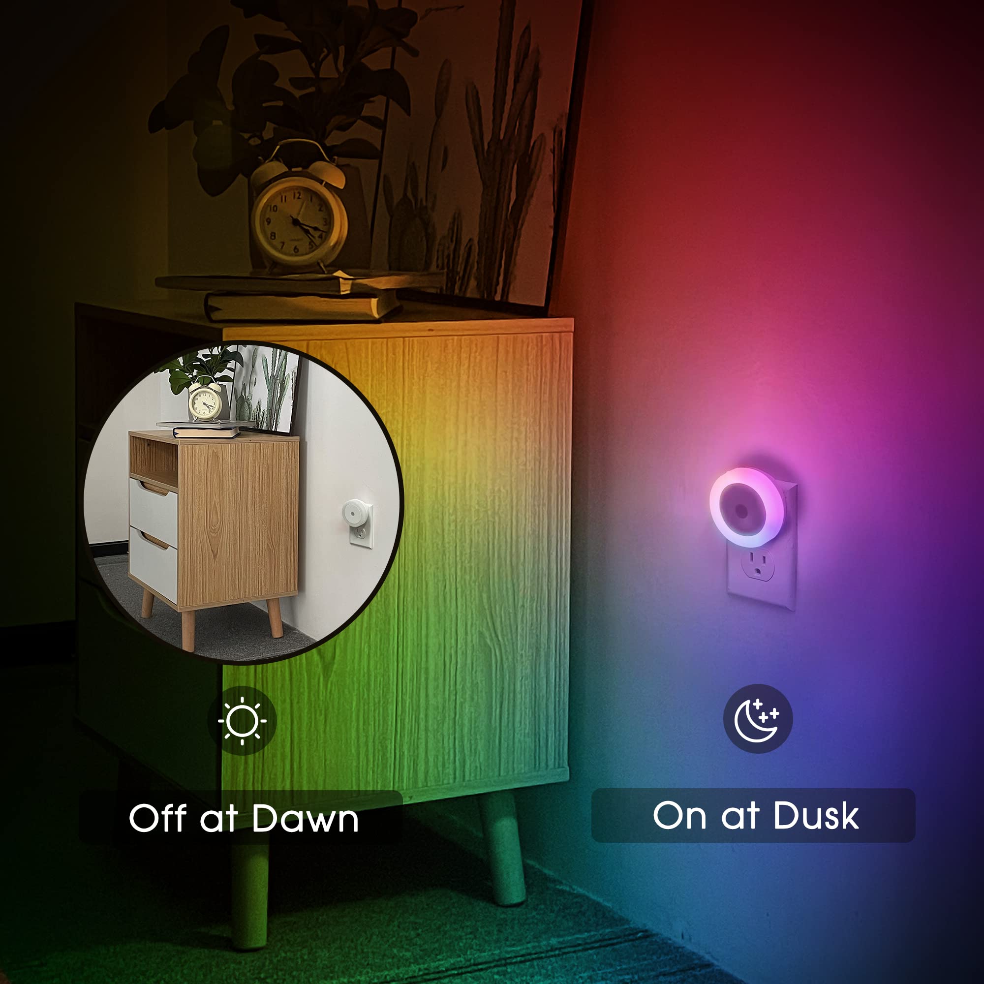 Briignite Kids Night Lights - Dynamic Rgb Color Changing, 4 Pack With Light Sensors For Bedroom, Plug-In For Boys & Girls