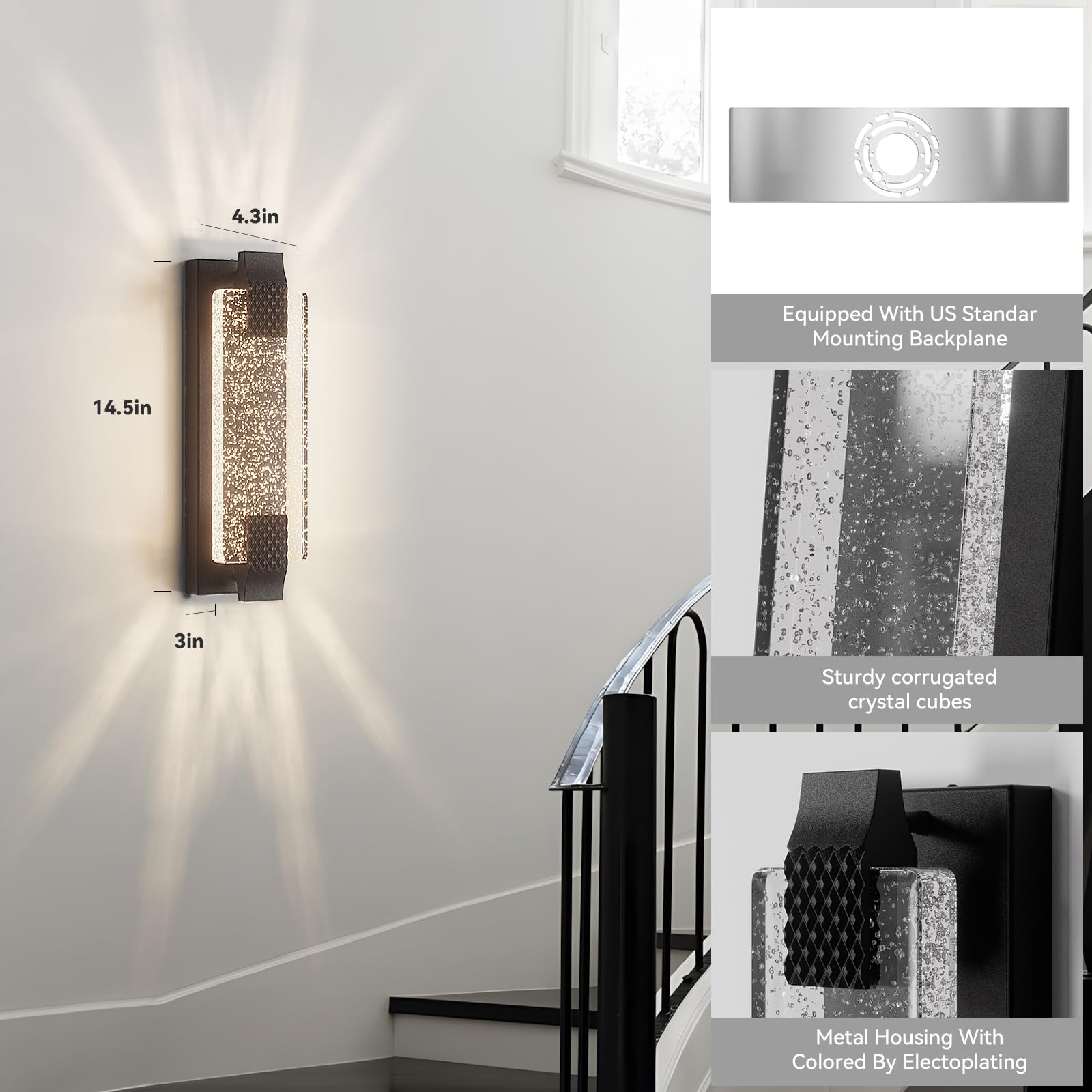 camuucci Battery Operated Wall Sconce Dimmable Remote Control 12000mAh Indoor Light 15.2 Inches Black Model SNCD