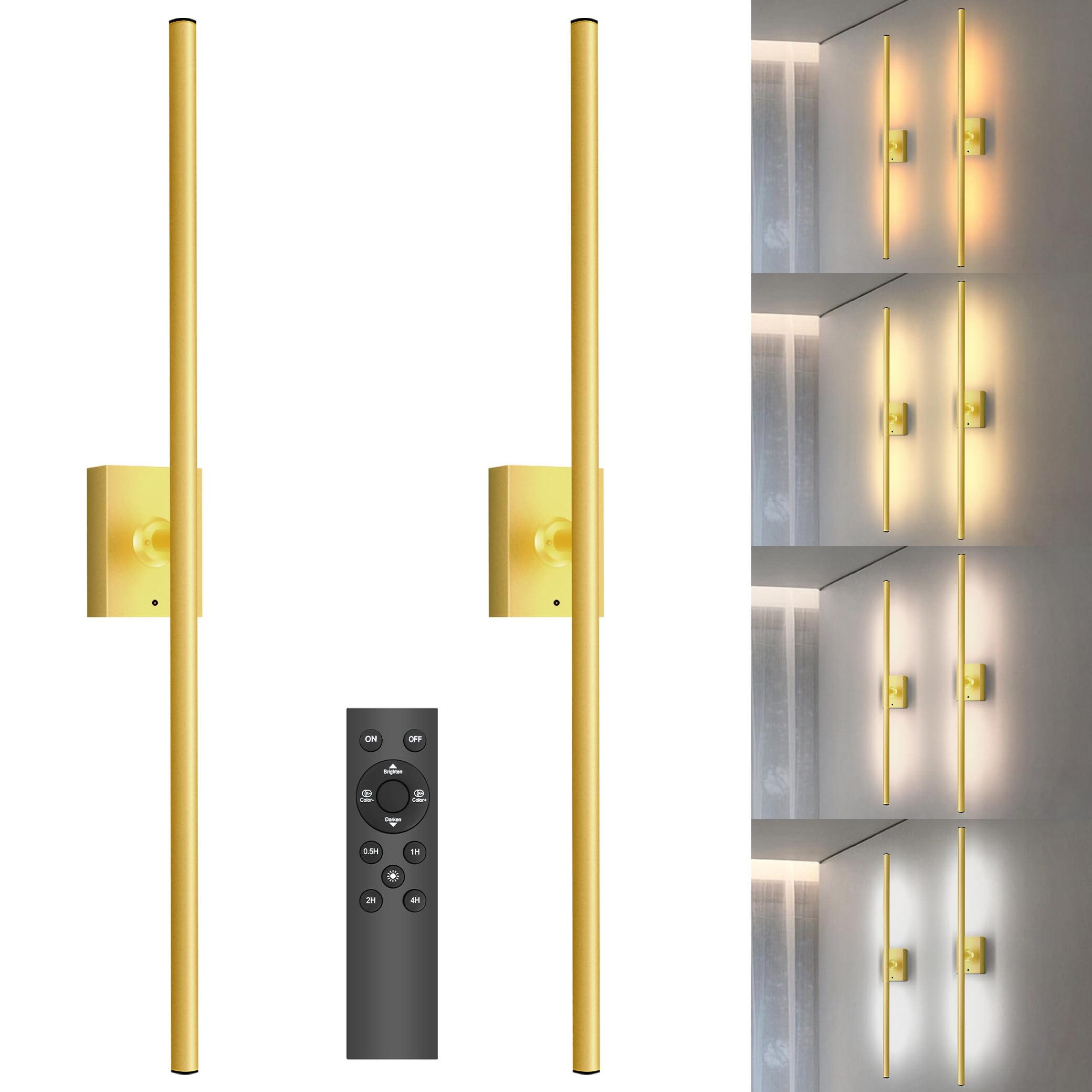 Yurnero Battery Operated Wall Sconces With Remote Control,Wall Sconces Wall Decor Set Of Two, 3000K-6000K Led Wireless Wall Ligh