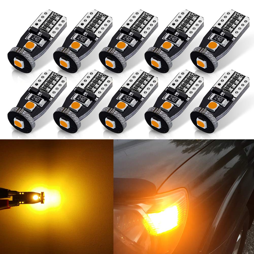 AUTOGINE 10pcs T10 LED Bulbs Amber Yellow Super Bright 3030 Chipset for Side Marker Turn Signal Blinker Map Door Parking Lights