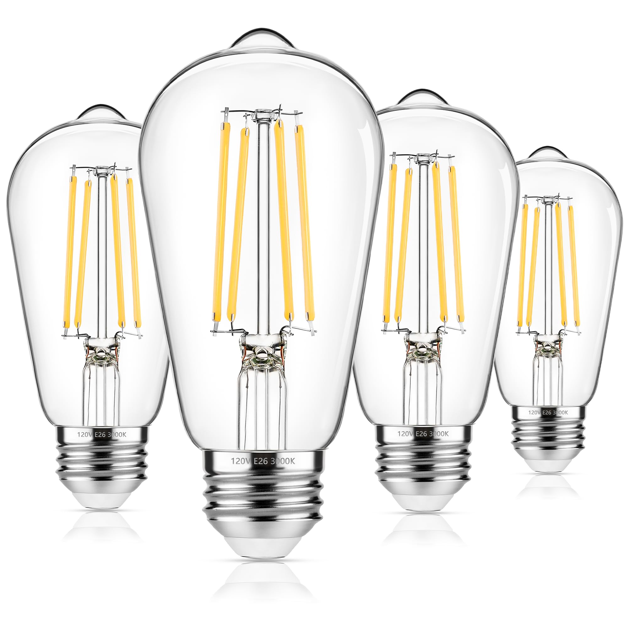Asomst 4-Pack Vintage Edison Bulbs 60W Equivalent, 850Lm 6W Led Light Bulb Soft White 3000K, St58 Filament Lighting E26 Base, No
