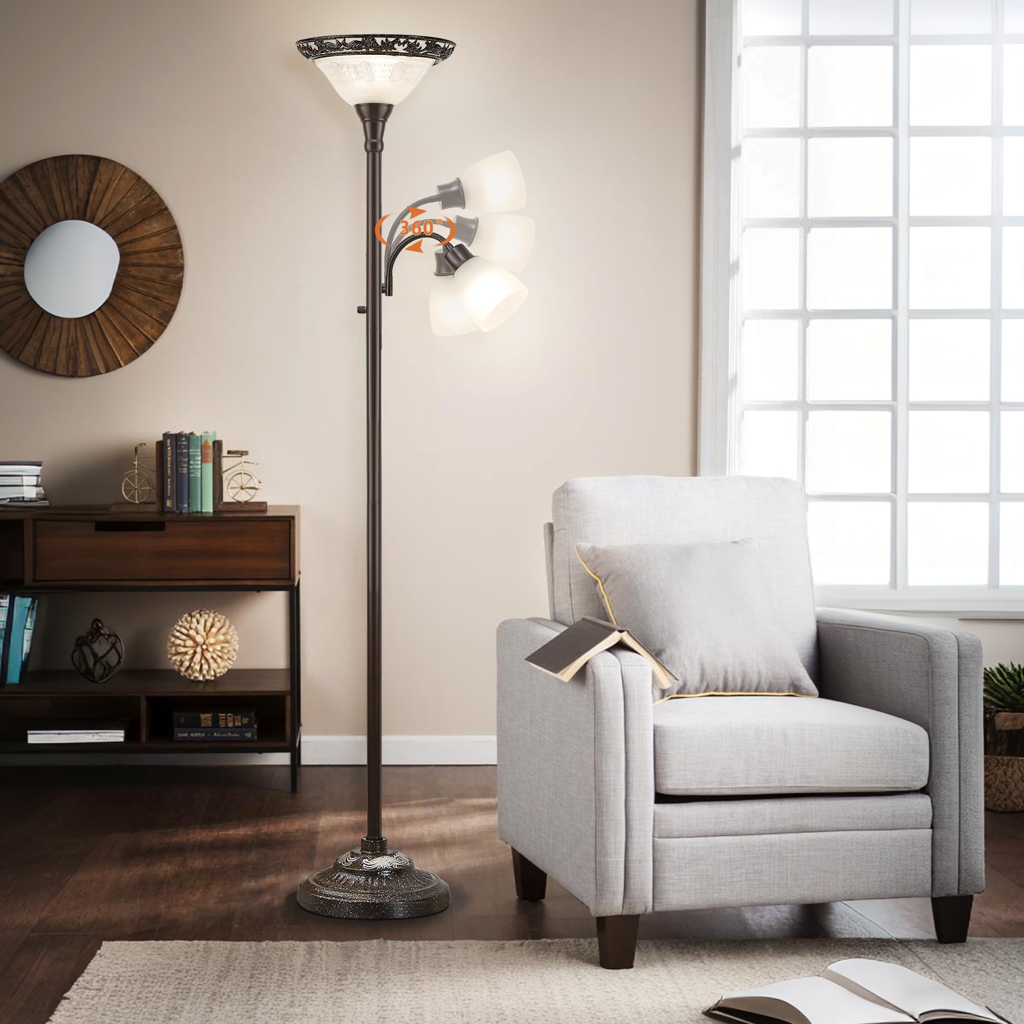 Luvkczc 70" Vintage Floor Lamp - Extra Tall Metal Standing Light for Living Room, Bedroom, Office - Brown, Model L-FL-31001B