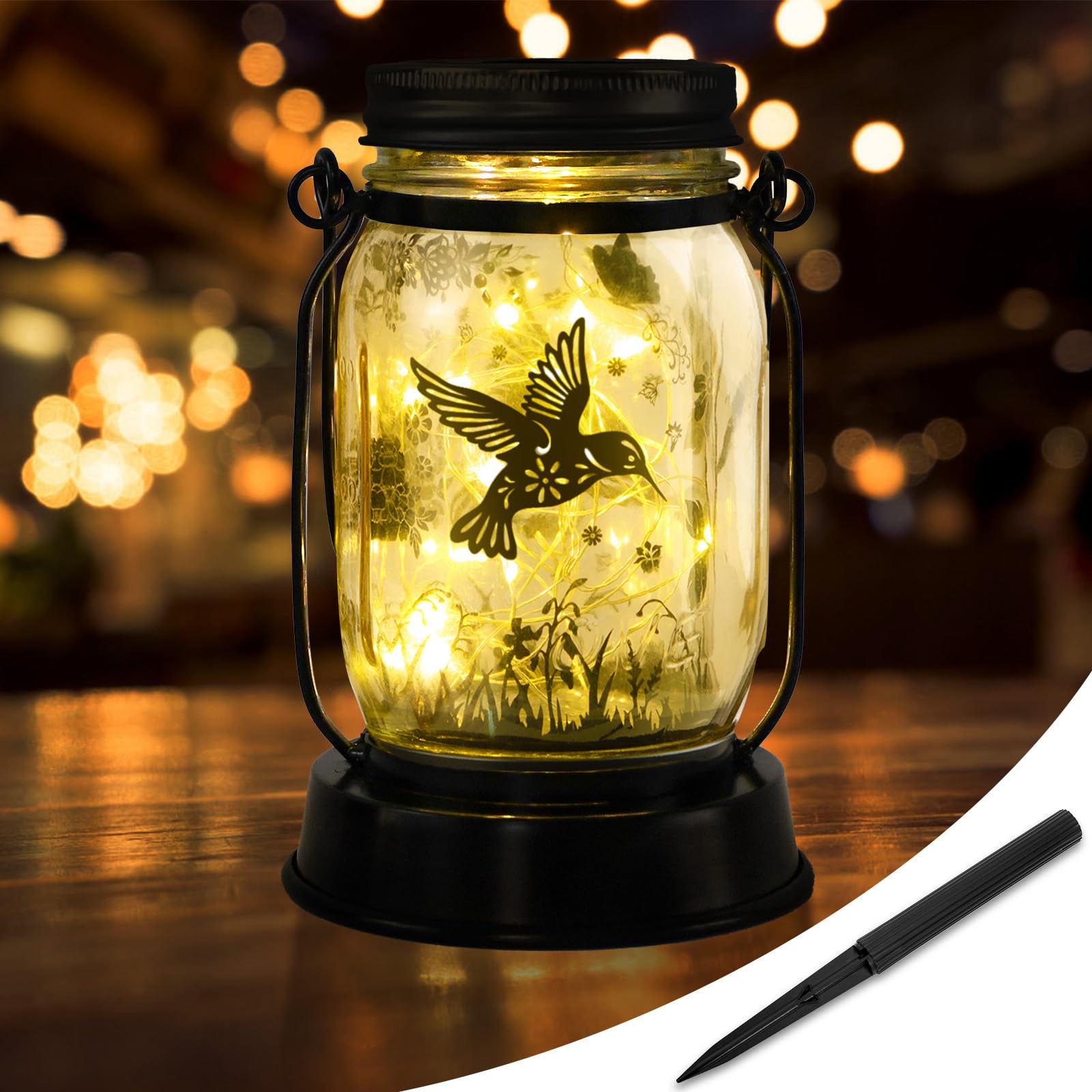 Kyoryuger Solar Hummingbird Lantern Outdoor Garden Decor, Gifts for Women Mom Gradma Birthday Gifts, Hanging Solar Light Lawn Or