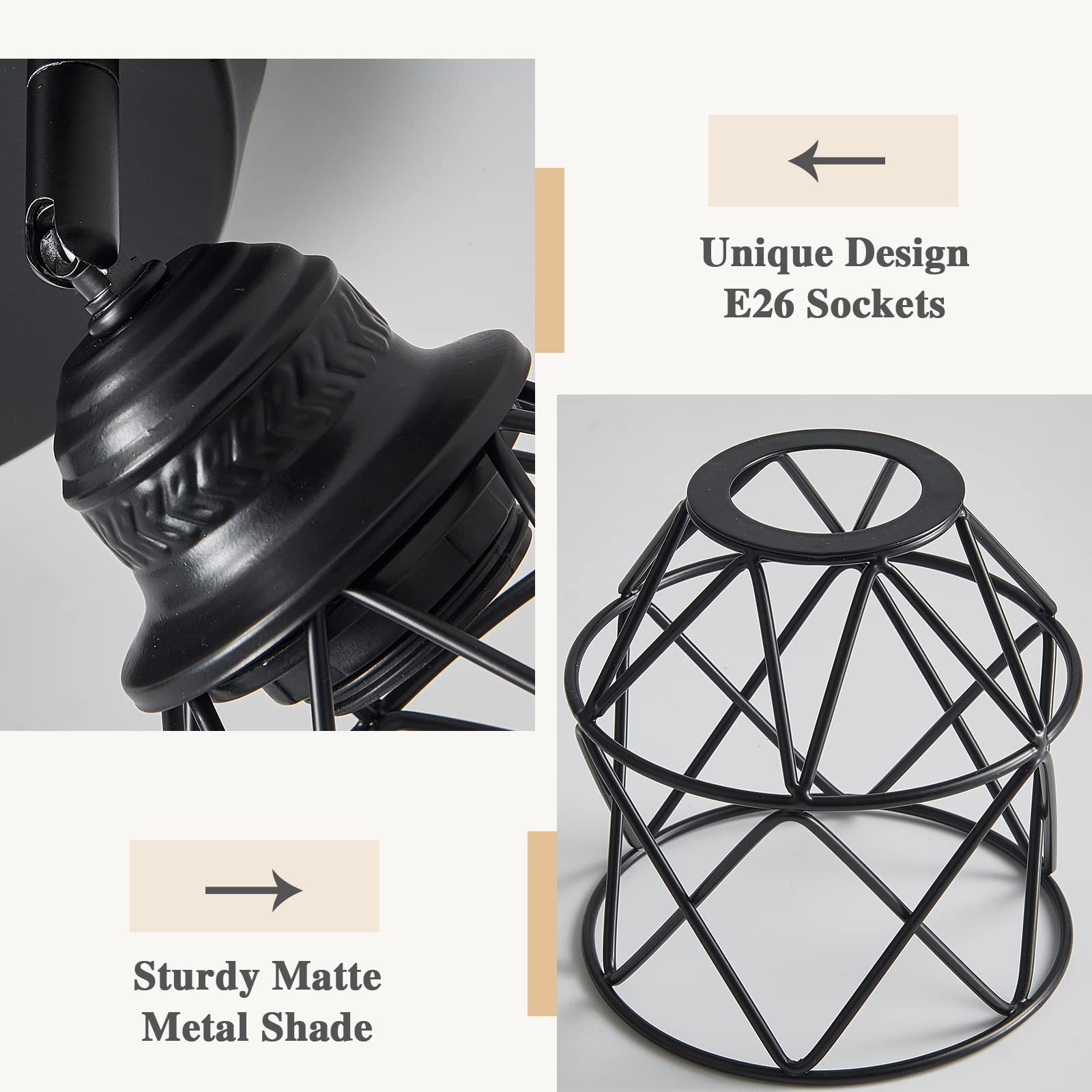 ABEAJAT 3-Light Adjustable Semi Flush Mount Ceiling Light Fixture, Black Metal, Multi-Directional for Kitchen, Dining Room, Hallway