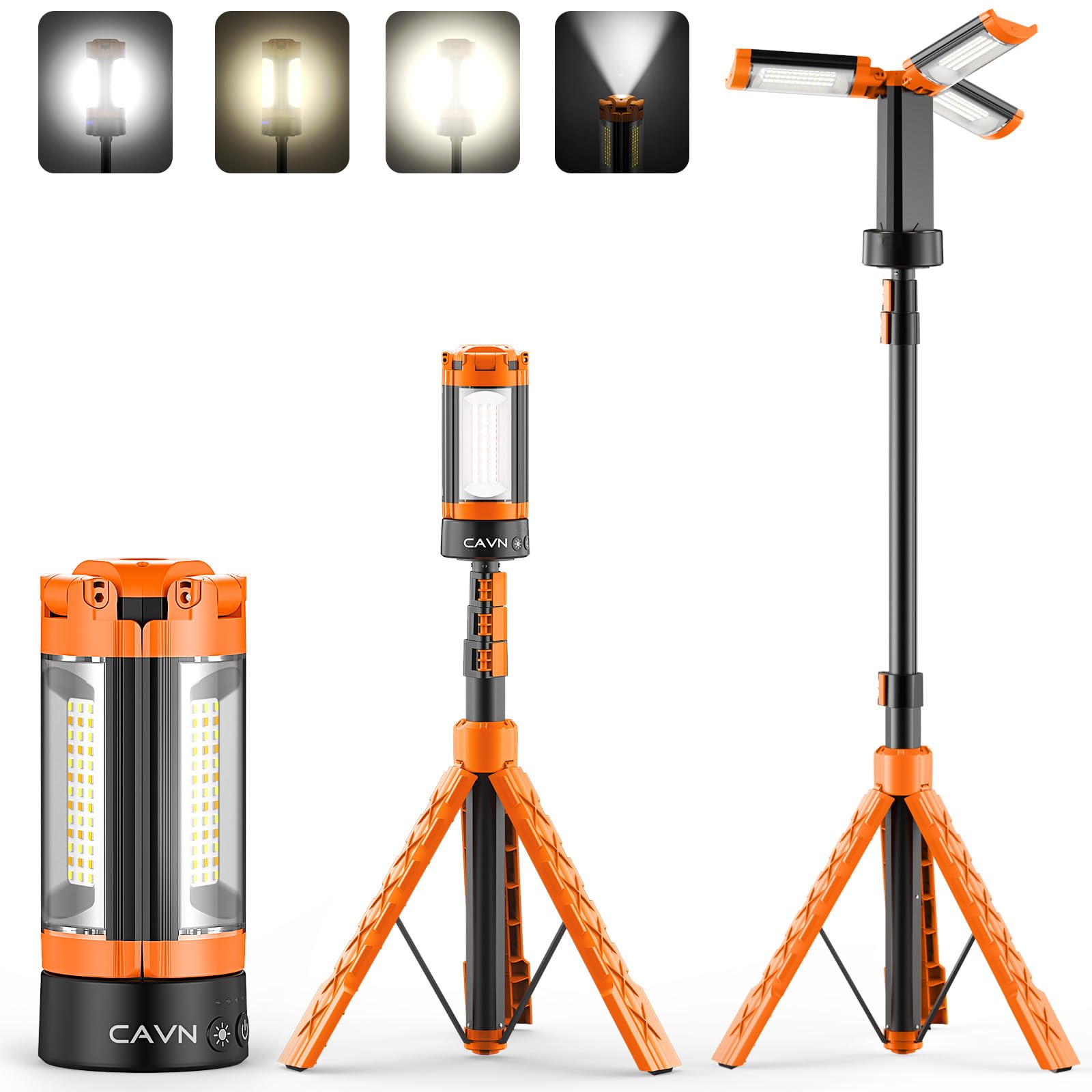 CAVN Rechargeable 10000mAh Camping Lights with Stand 6.5 ft Max Height, Portable Cordless LED Work Light 2200 Lumens 6500/4500/3