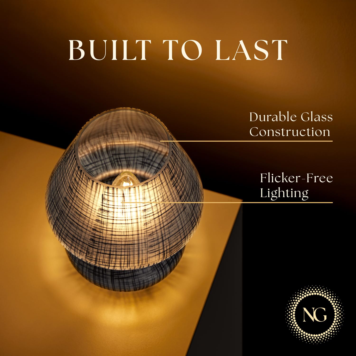 Next Glow Table Lamp – Modern Dimmable LED Night Light, Small, Glass, Black Lattice Glow, Model LT-0328-1