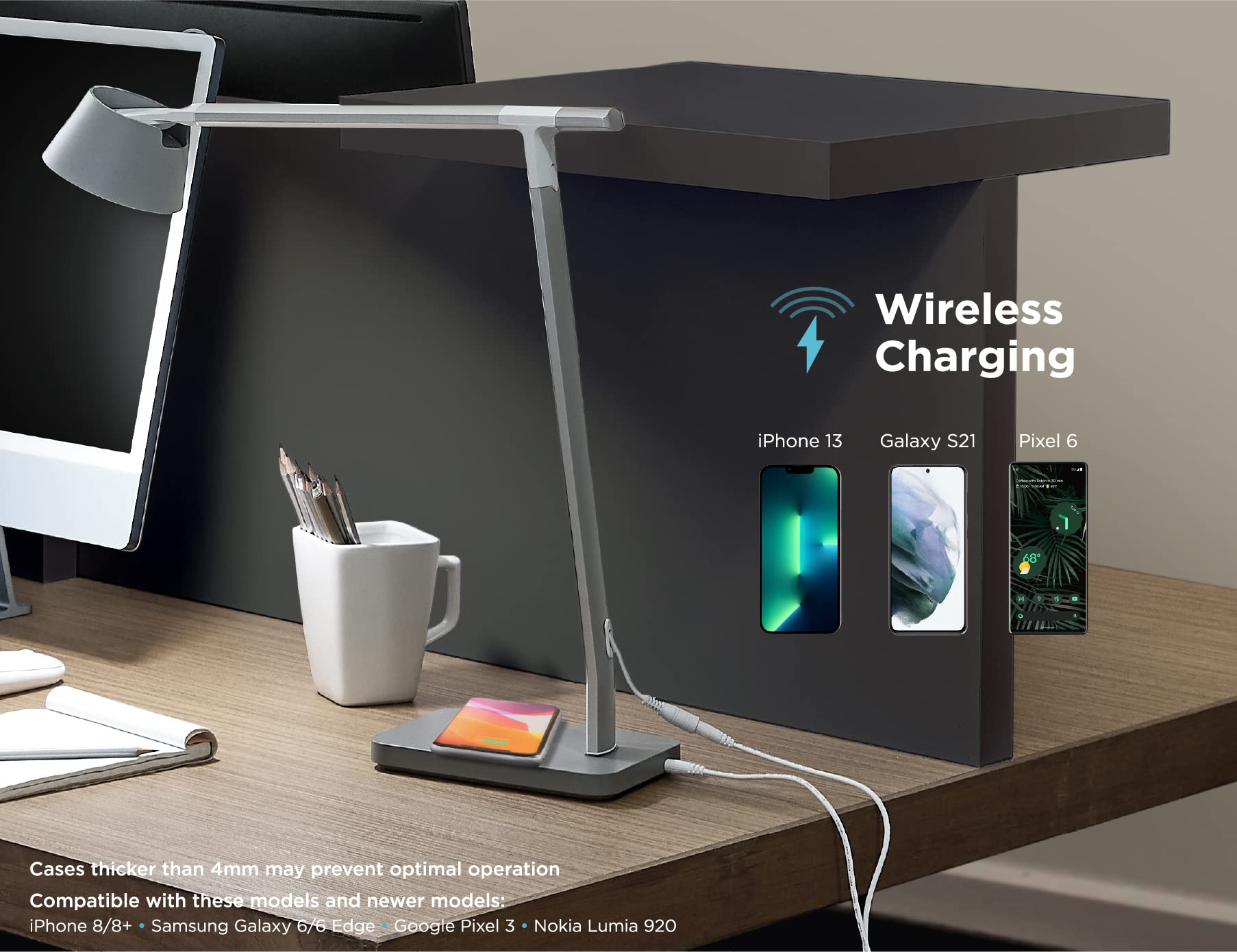 Black+Decker Verve Designer Desk Lamp With Qi Wireless Charger, True White Led + 16M Rgb Colors
