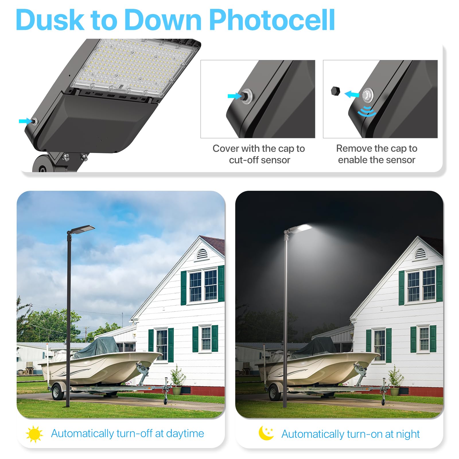 Hyperlite Led Parking Lot Lights 200W With Dusk To Dawn Photocell, 5000K 30,000Lm Outdoor Commercial Area Lighting With Ul Certi