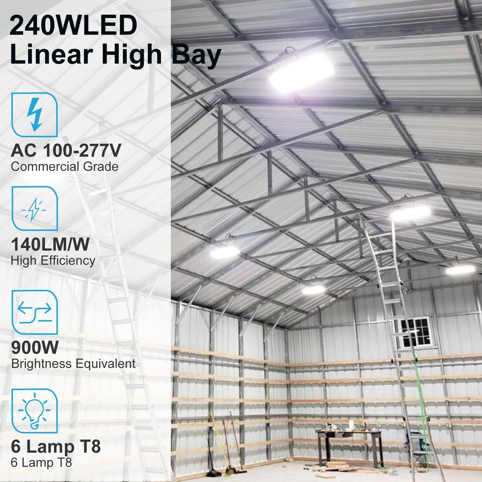 Lightdot 40IN LED High Bay Shop Lights 240W 33600LM ETL Listed 5Pack White Model HB-M07-FL
