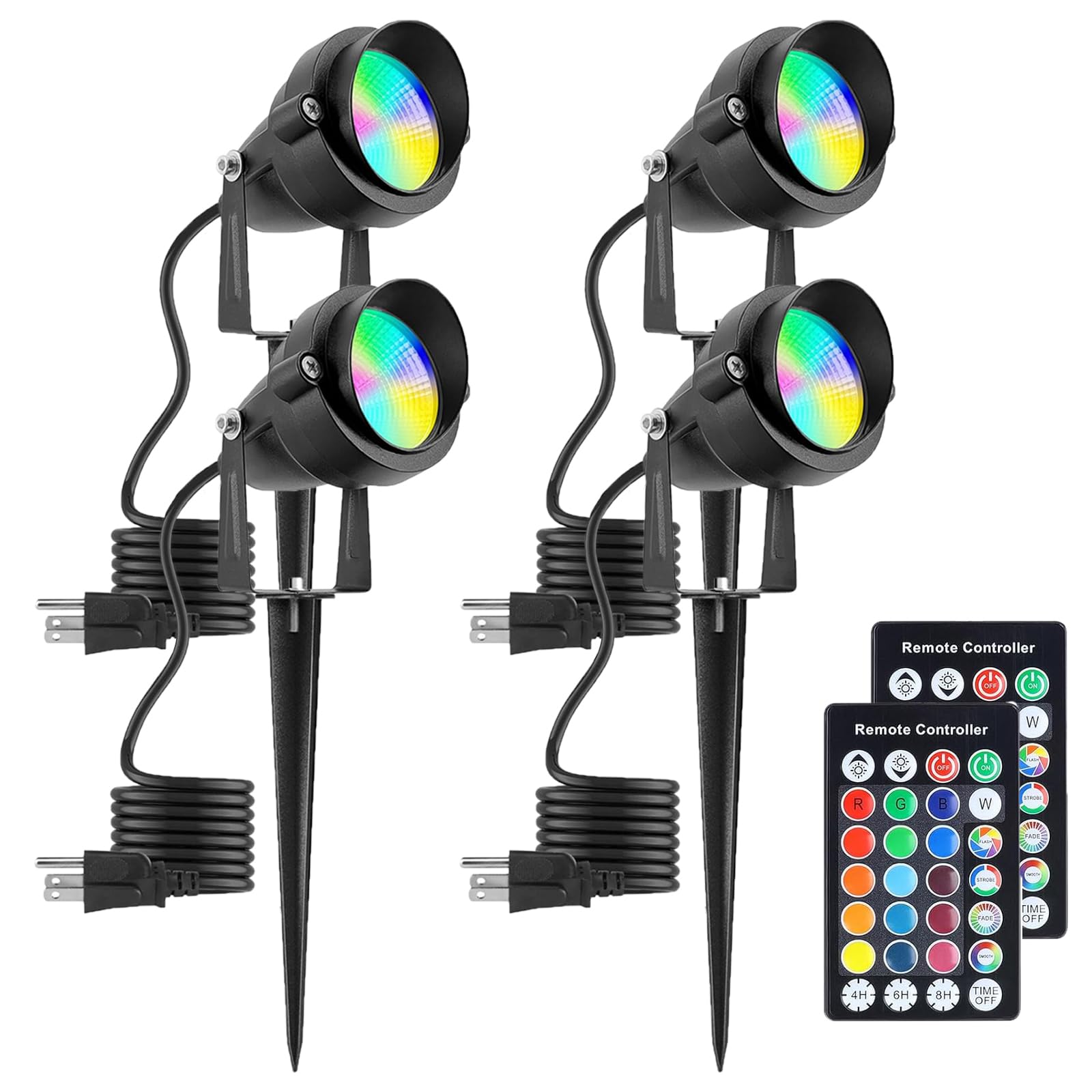 Flrybrg Christmas Spotlight Outdoor 15W With Rf Remote 110V Cob Led Spot Lights Outdoor Rgb Color Changing Landscape Lights For Yard Tree Path Garden Decor(4 Pack)