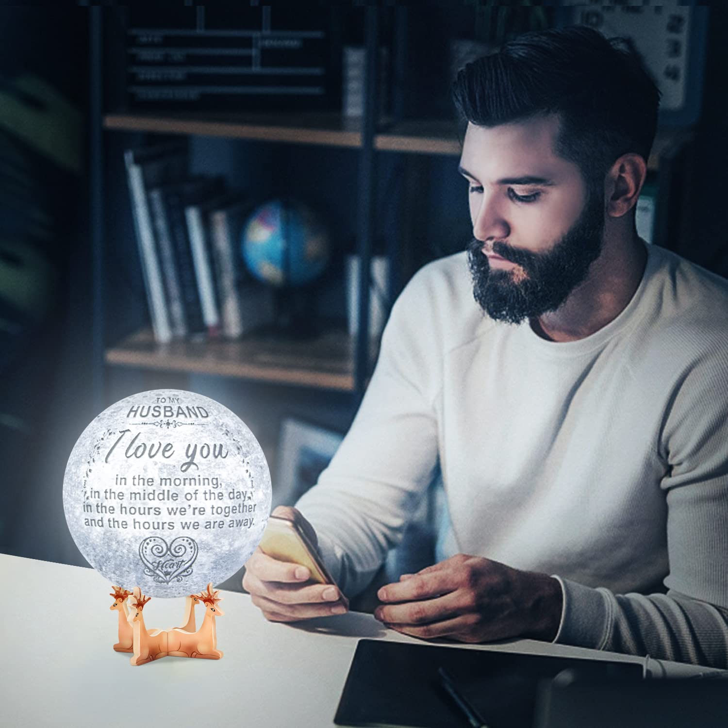 K Kenon Engraved 3D Moon Lamp Gifts Anniversary Valentine'S Day Gift For Husband From Wife, Personalized 5.9 Inch 3D Printing Moon Light Gift For Wife Valentine'S Christmas Gift