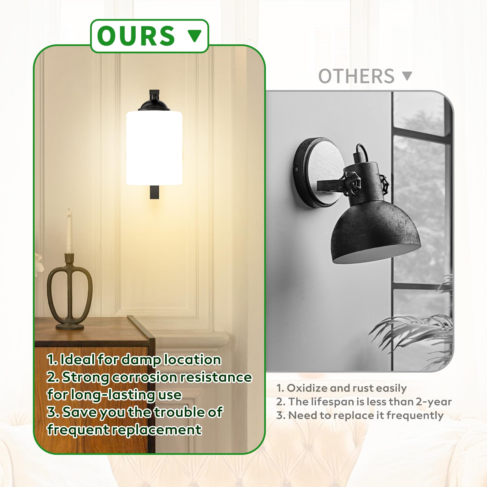 Phaosio Wall Sconces Lights Lamp For Bedroom Bathroom  Modern Vanity Light Fixtures  Matte Black Farmhouse Wall Mount Lighting Lanterns With Glass Shade For Living Room Mirror Hallway Kitchen