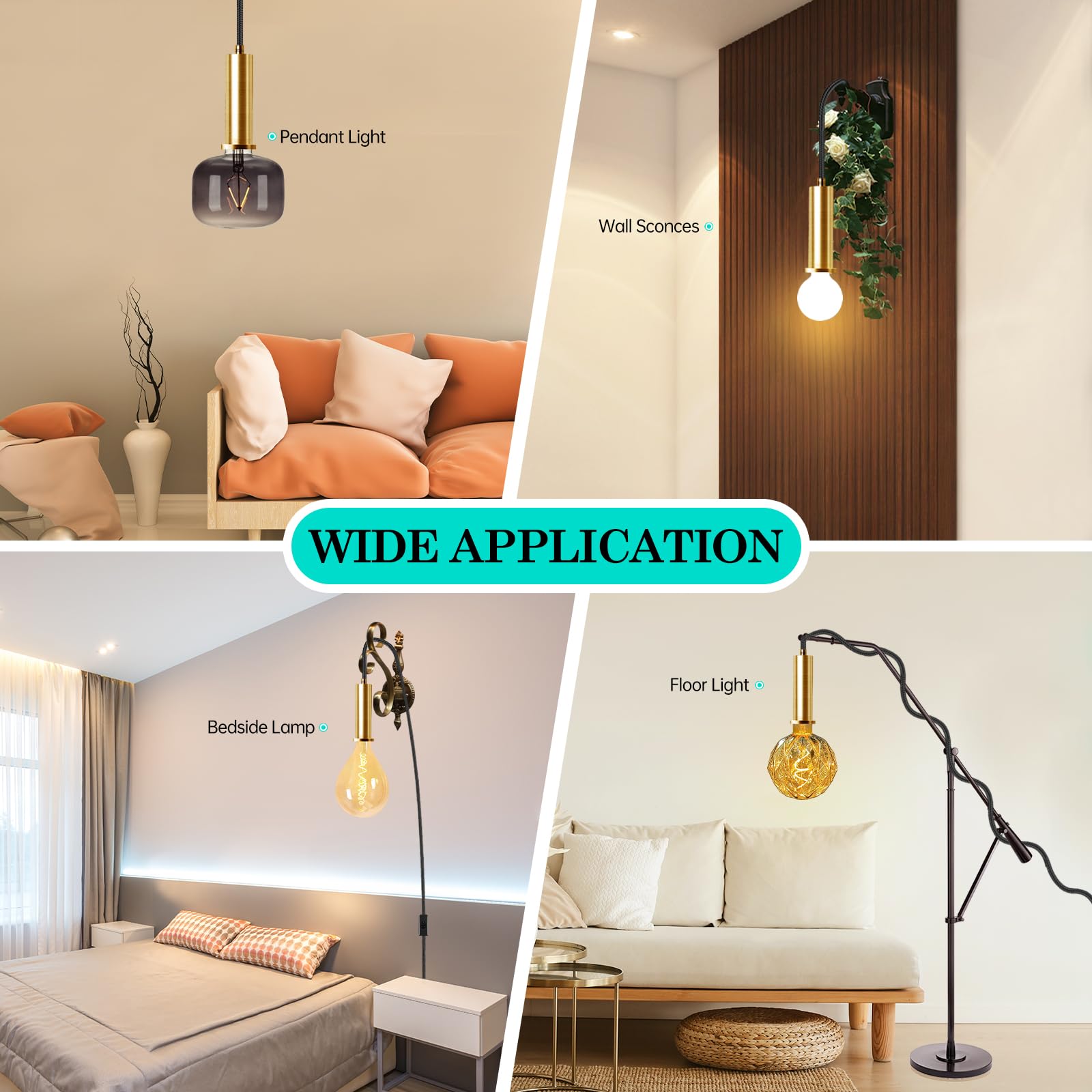 Amdtu Plug In Pendant Light Fixtures With Cord Hanging Lamp, 15Ft Hanging Lights With Golden Long E26 Socket, Industrial Decor D