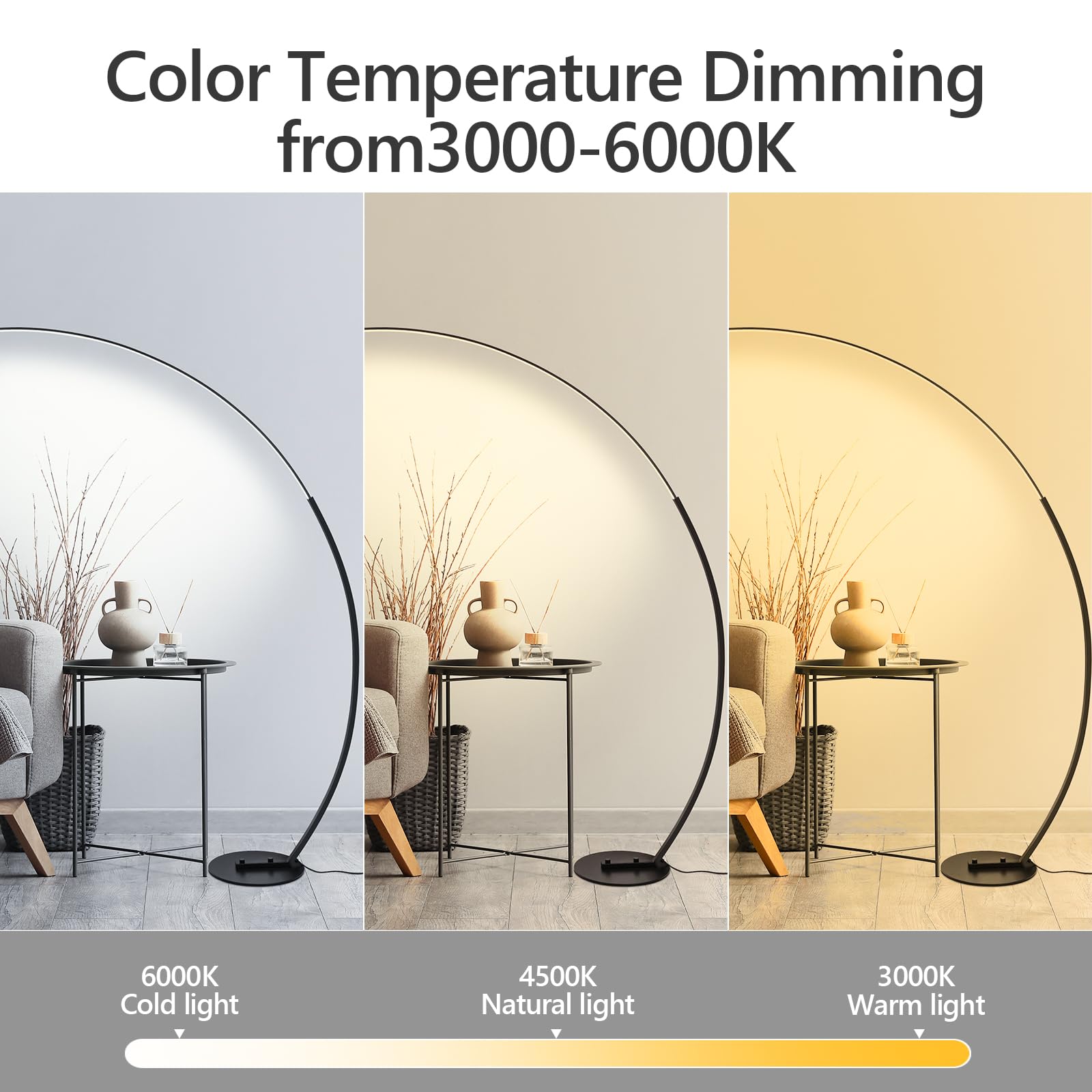 CHICLUX Arc Floor Lamp, Dimmable LED, 3 Color Temperatures, Modern Design, Model LX-87122, Metal, 3CCT-Arc