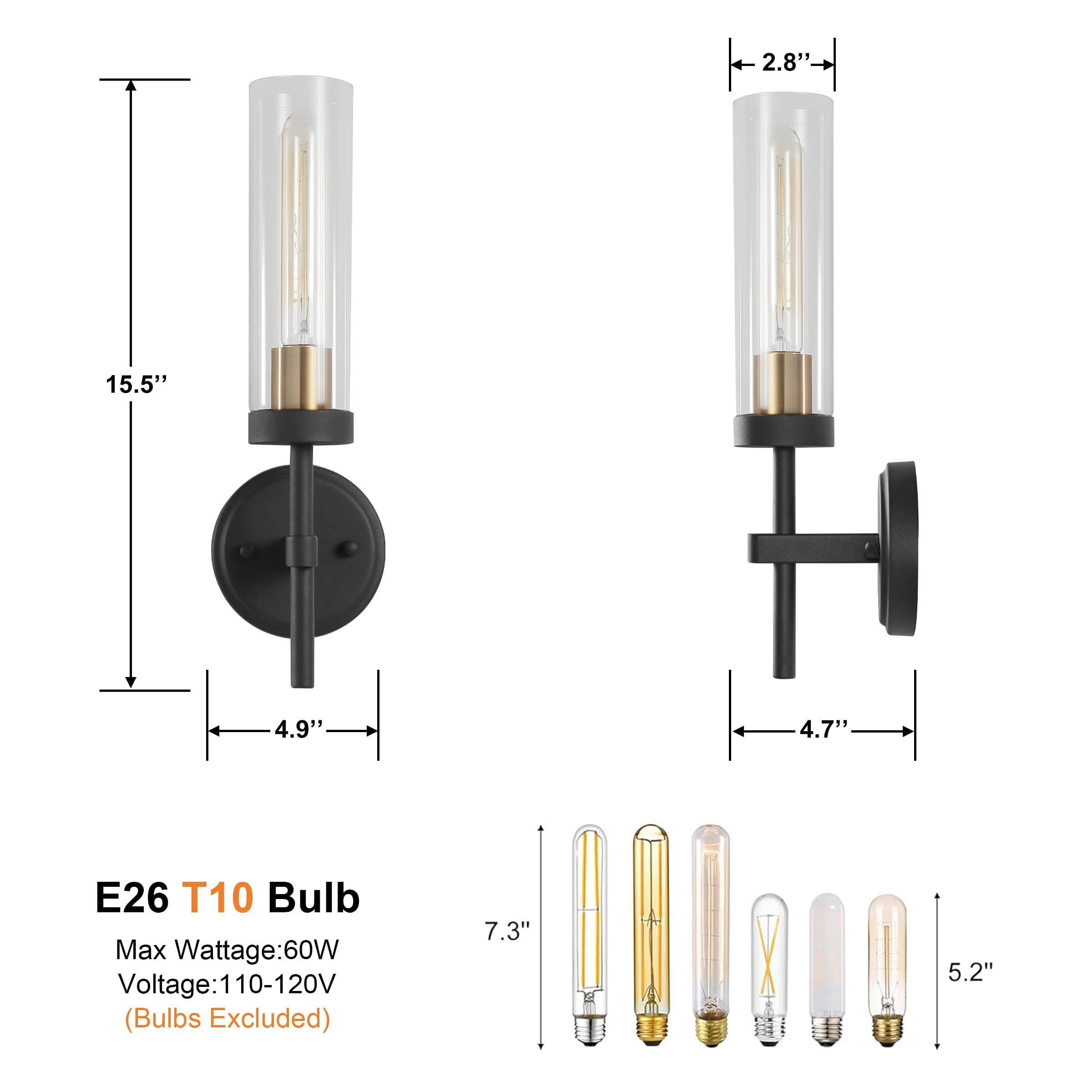 Wall Sconces Set Of Two Black Gold Bathroom Sconces Wall Lighting With Clear Glass  Modern Sconces Wall Decor Set Of 2 Wall Light Fixtures For Bathroom Mirror Living Room Hallway Bedroom Wall Lamp
