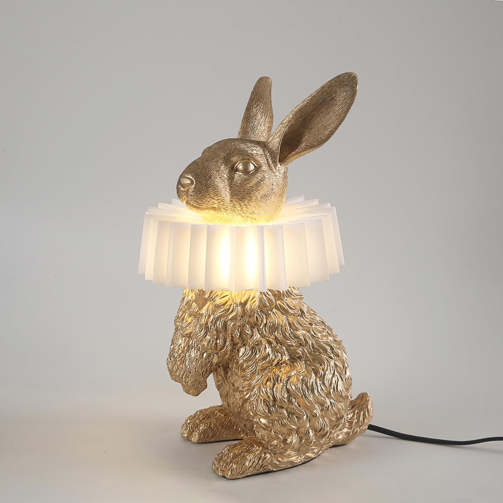 LAZHUG Scarf Rabbit Table Lamp, Gold Standing, Resin Crafted, USB Plug, Energy-Efficient Nightstand Lamp