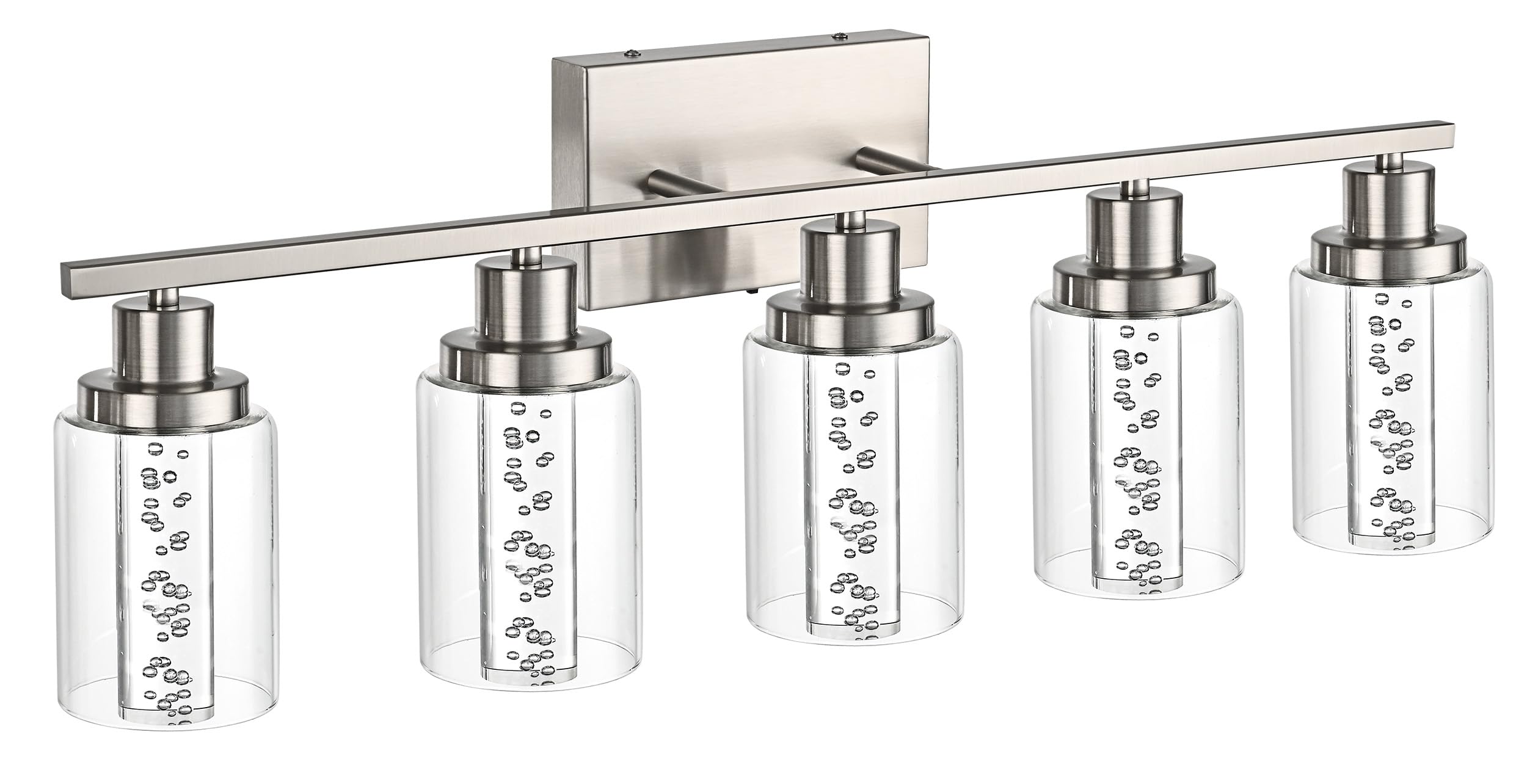 MELUCEE Bathroom Vanity Light Fixtures 5-Light Modern LED Vanity Lights for Bathroom Brushed Nickel with Crystal Bubble Clear Gl
