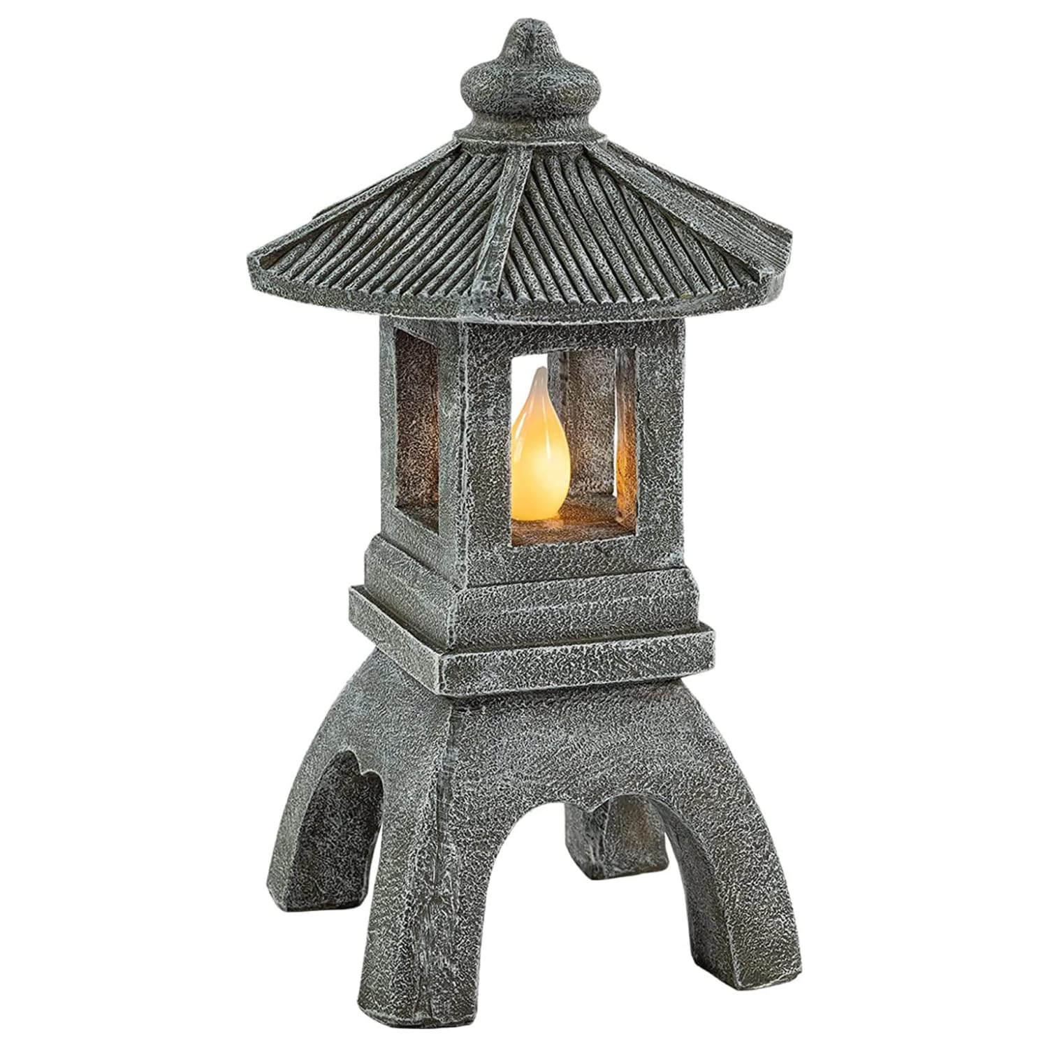 VP Home Solar Powered Pagoda Garden Statue, 12inH x 7.5inW x 6.5inD, Tranquil Pagoda, Outdoor Zen Lantern with Flickering LED Light