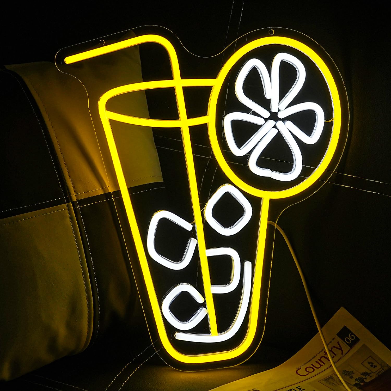 LULANMP Lemon Neon Light Sign - LED Acrylic Decor for Tea & Coffee Shops - Yellow - 15.6 x 12.9 inches